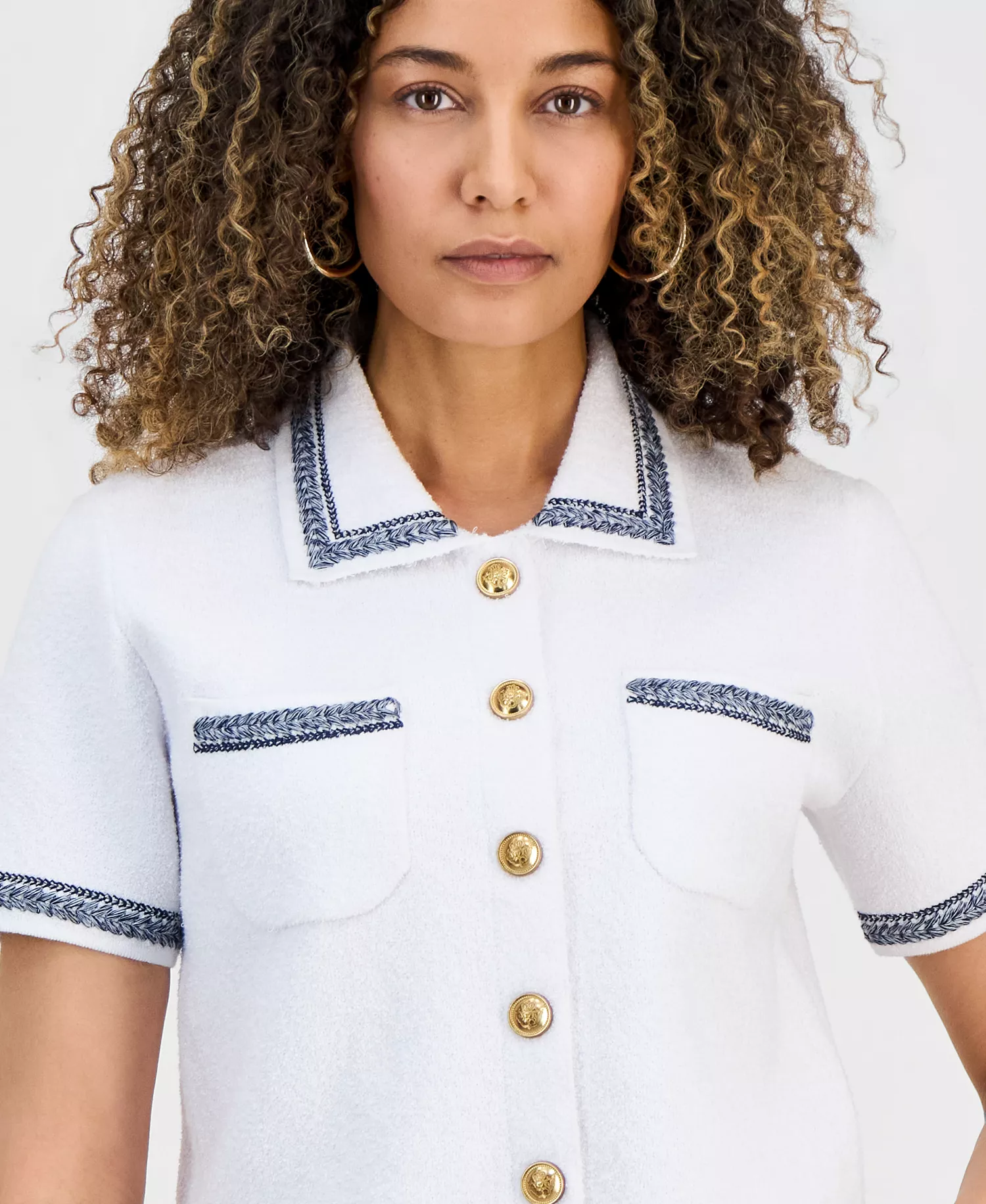 Petite Embroidered-Trim Cardigan, Macy's Exclusive - Bright White - P/L