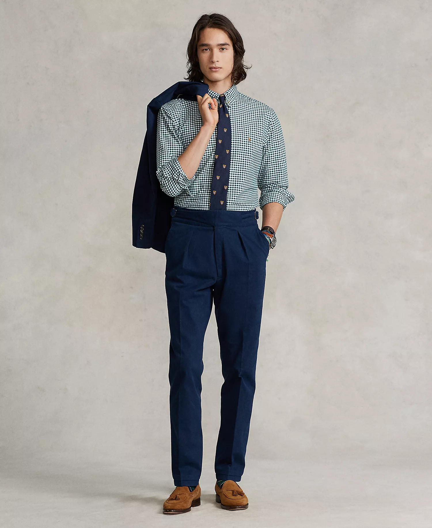 Men's Custom-Fit Gingham Oxford Shirt - Pine/white - S