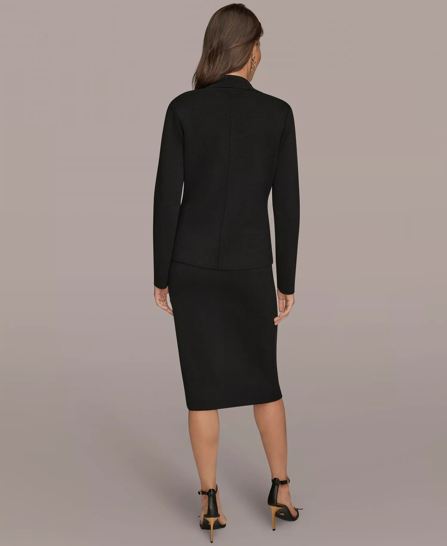 Women's Sweater Blazer & Skirt - Black - L