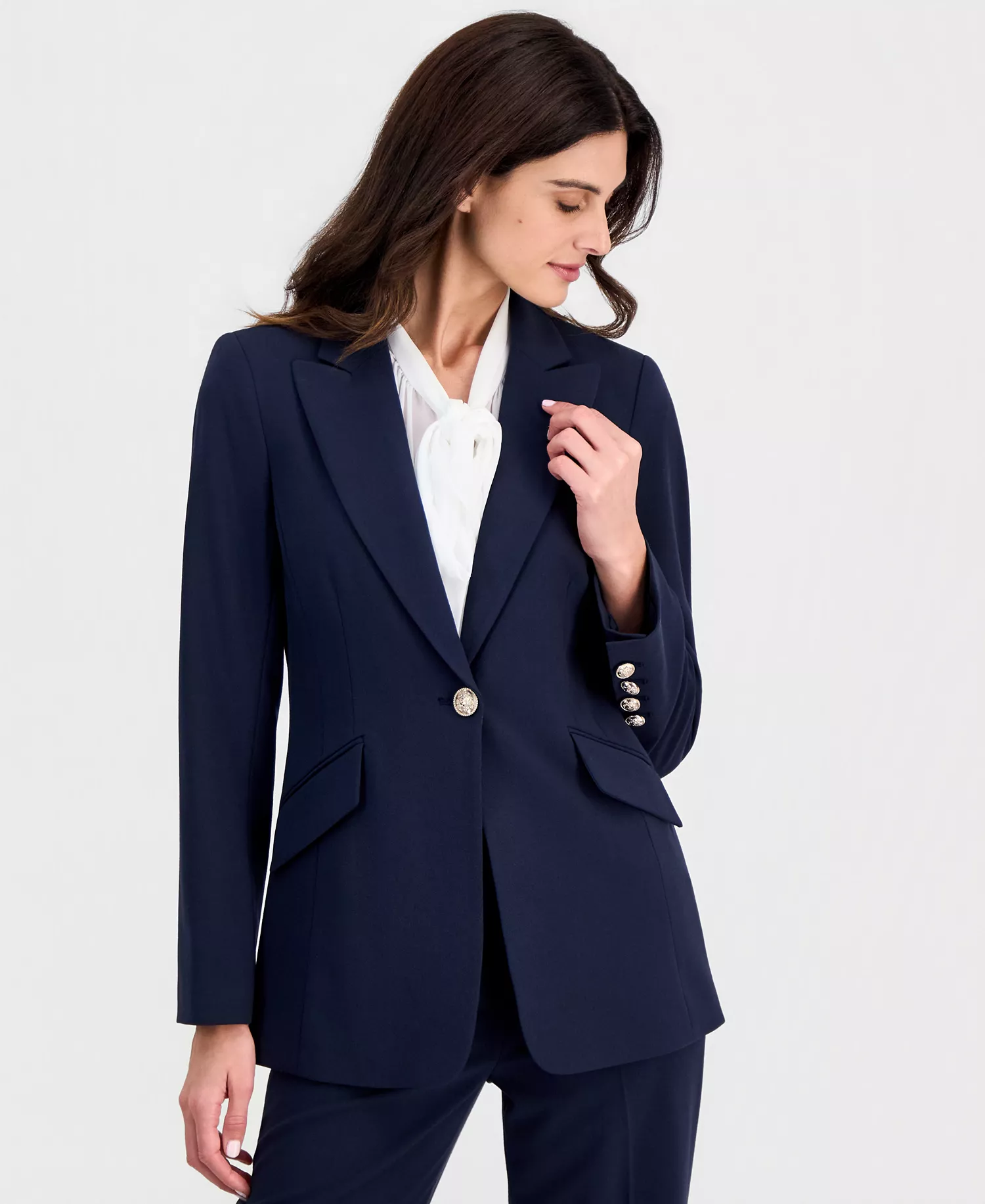 Petite Shoulder Padded One-Button Jacket - New Navy - 10P