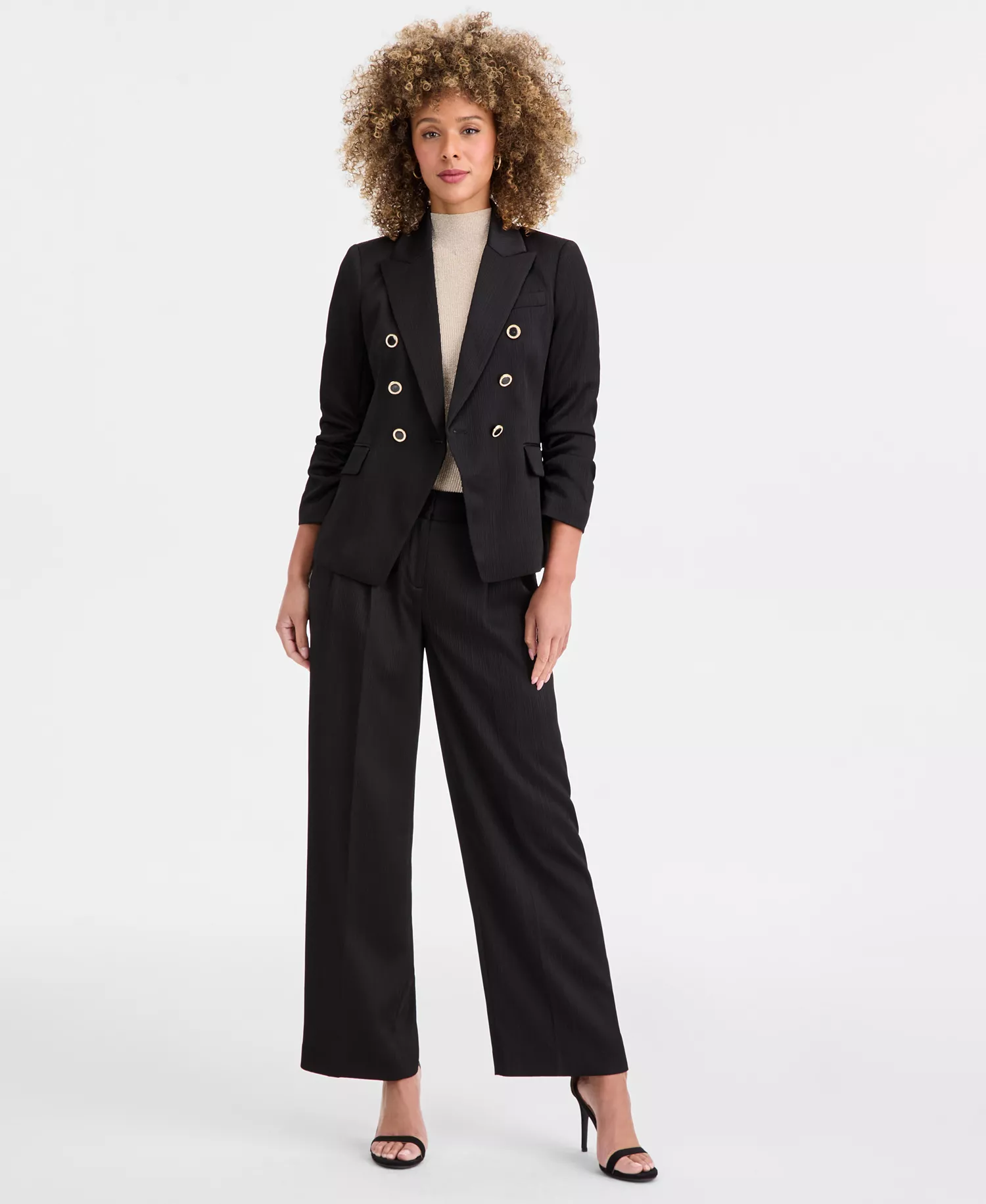 Petite Crinkle-Pleat Wide-Leg Pants - Black - 10P