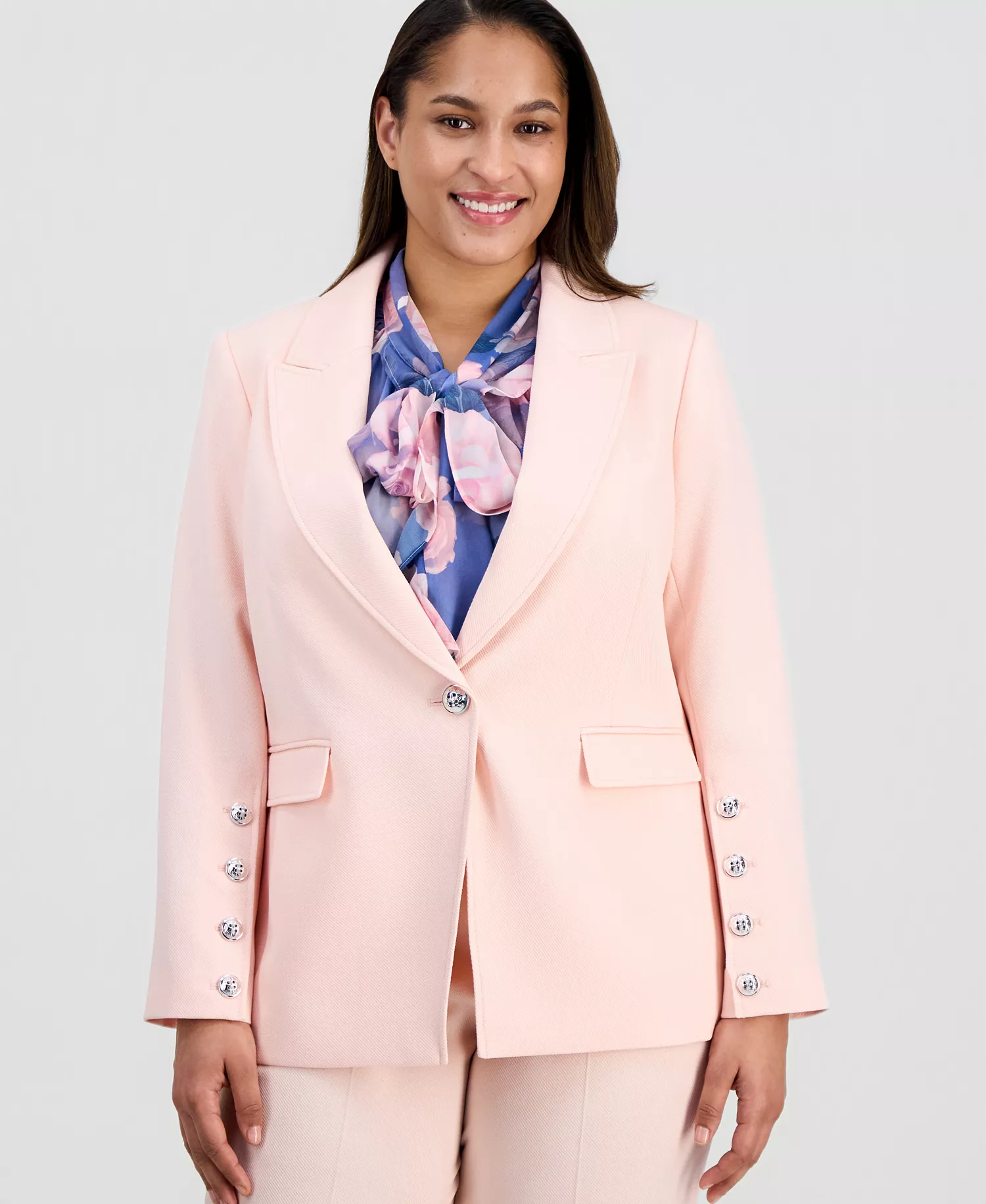 Plus Size Peak-Lapel One-Button Jacket  - Slipper Pink - 14W