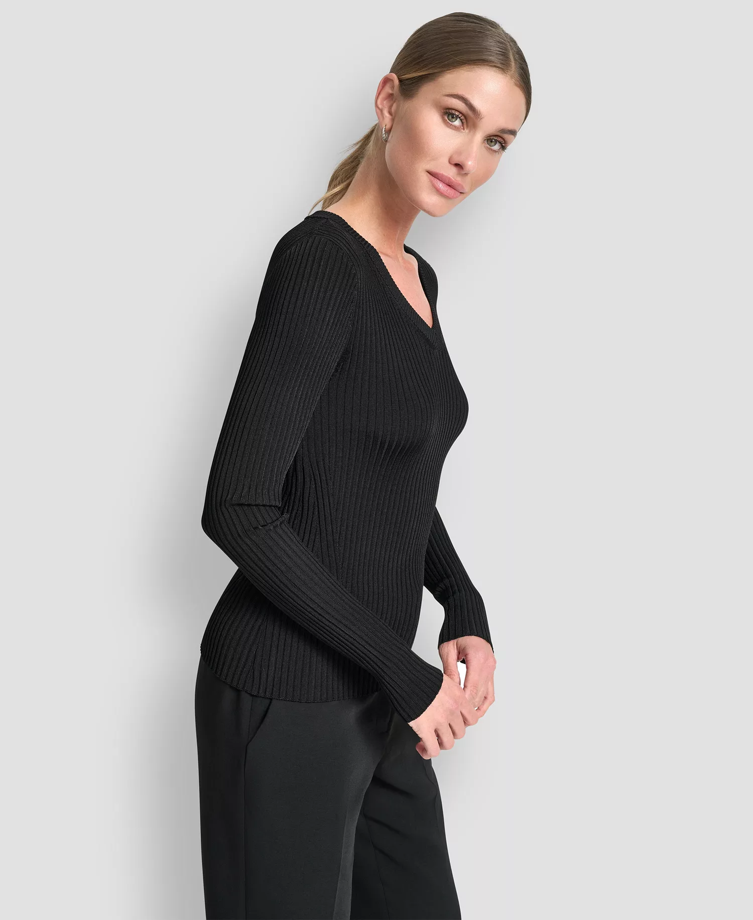 Women's Sleek Long Sleeve Shine Sweater - Black - L