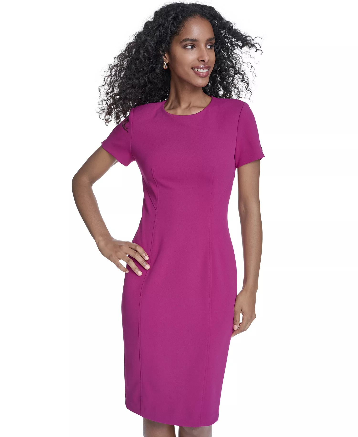 Women's Crewneck Short-Sleeve Sheath Dress - Boysenberry - 0P
