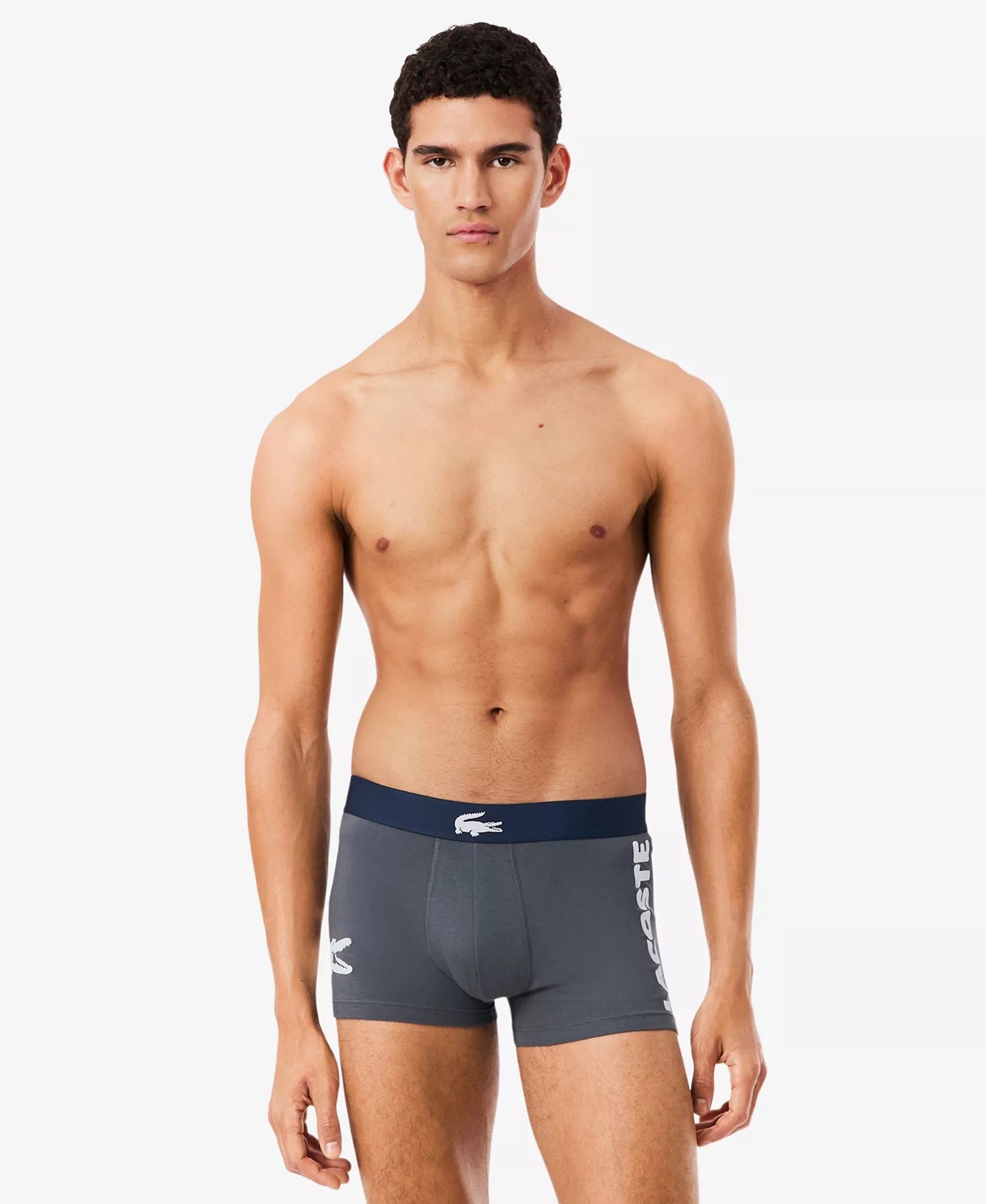 Men's Cotton Stretch Large-Crocodile Logo Trunks, 3-Pack - 0Iv_flagstone/white - L