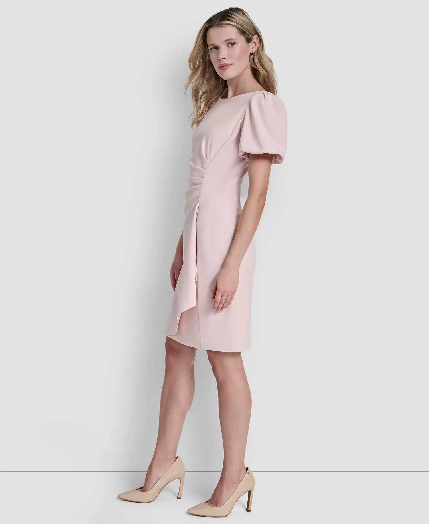 Women's Bubble-Sleeve Scuba Crepe Ruched Sheath Dress - Petal - 10