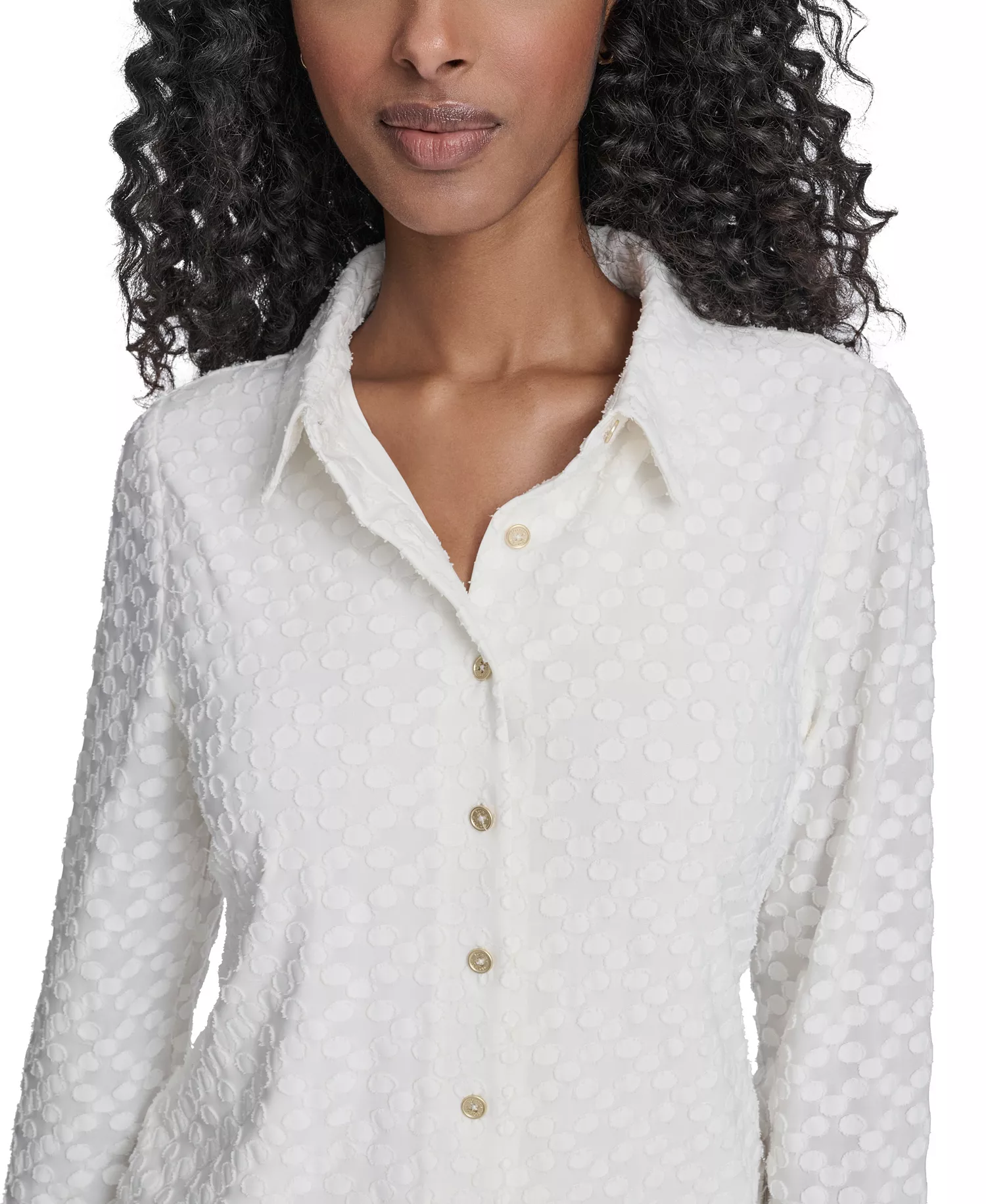 Women's Floral Clip Button-Up Top - Ivory - L