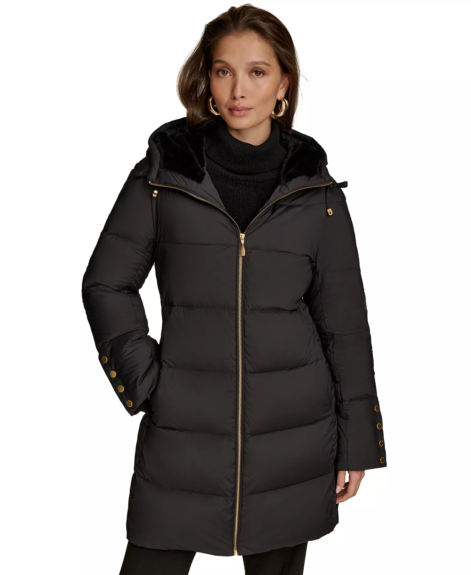 Women's Hooded Down Puffer Coat - Black - L