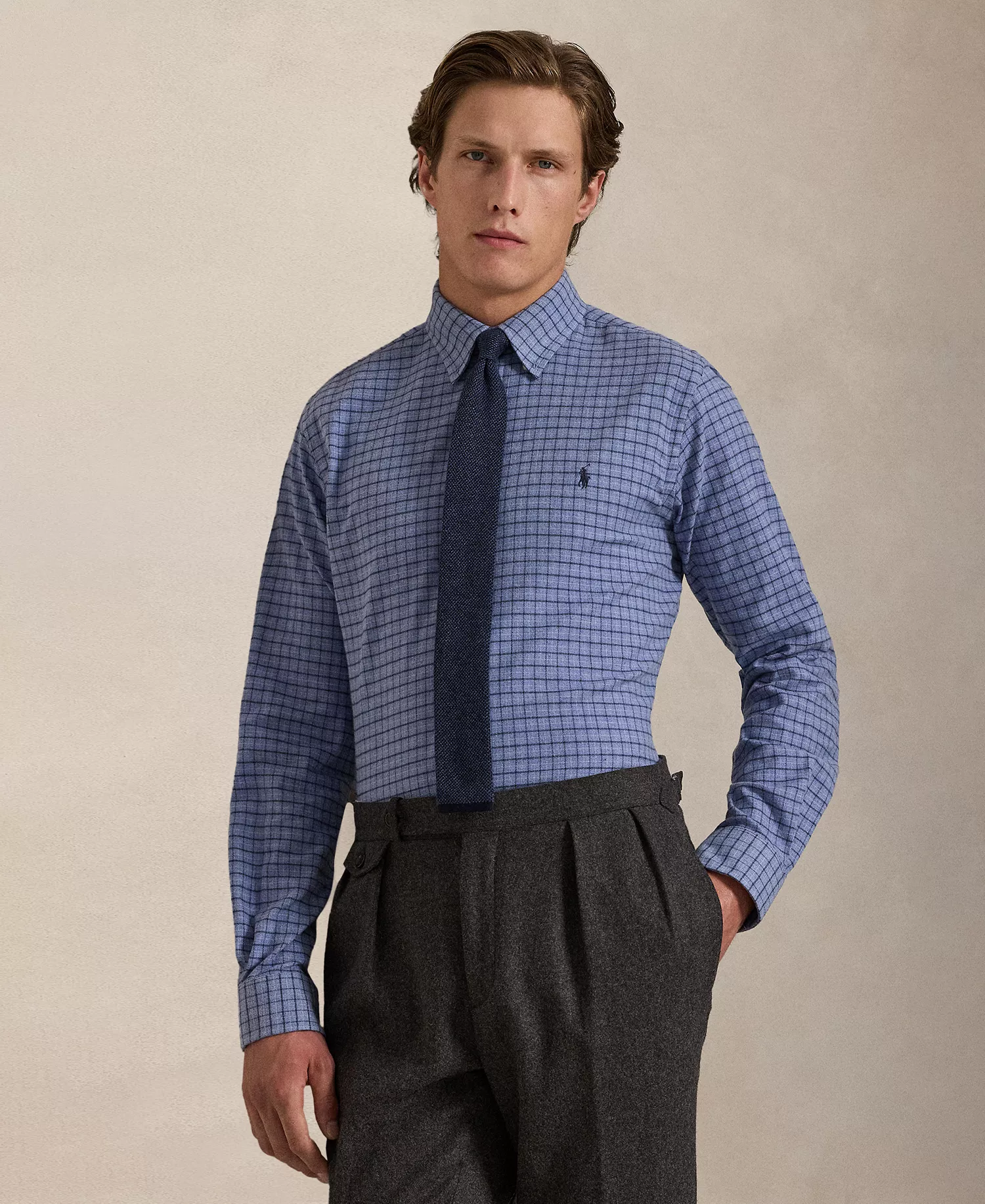 Men's Classic-Fit Long-Sleeve Checked Shirt - Blue Heather Multi - L