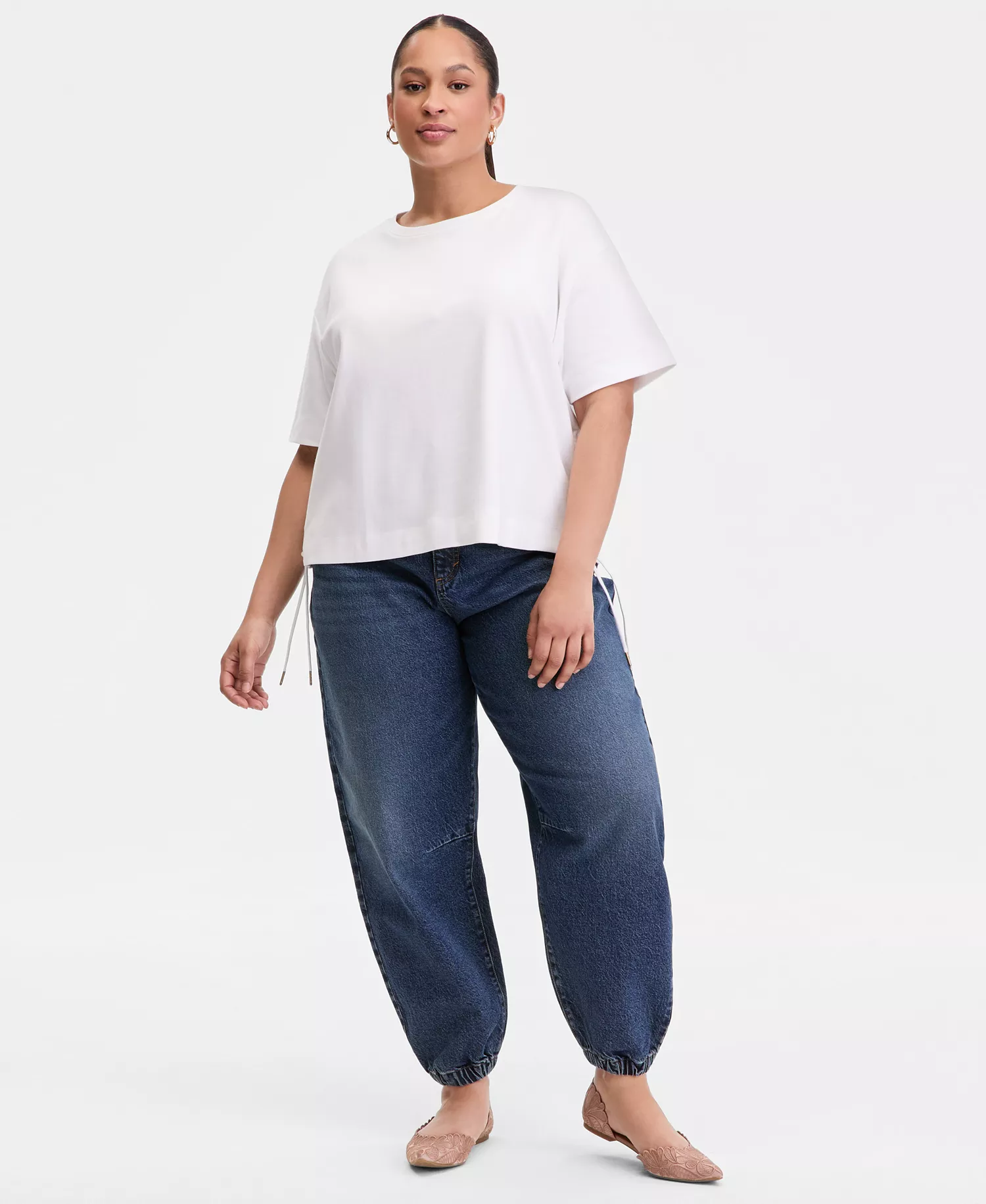 Plus Size Lace-Up-Side Cotton T-Shirt, Macy's Exclusive  - Bright White - 0X