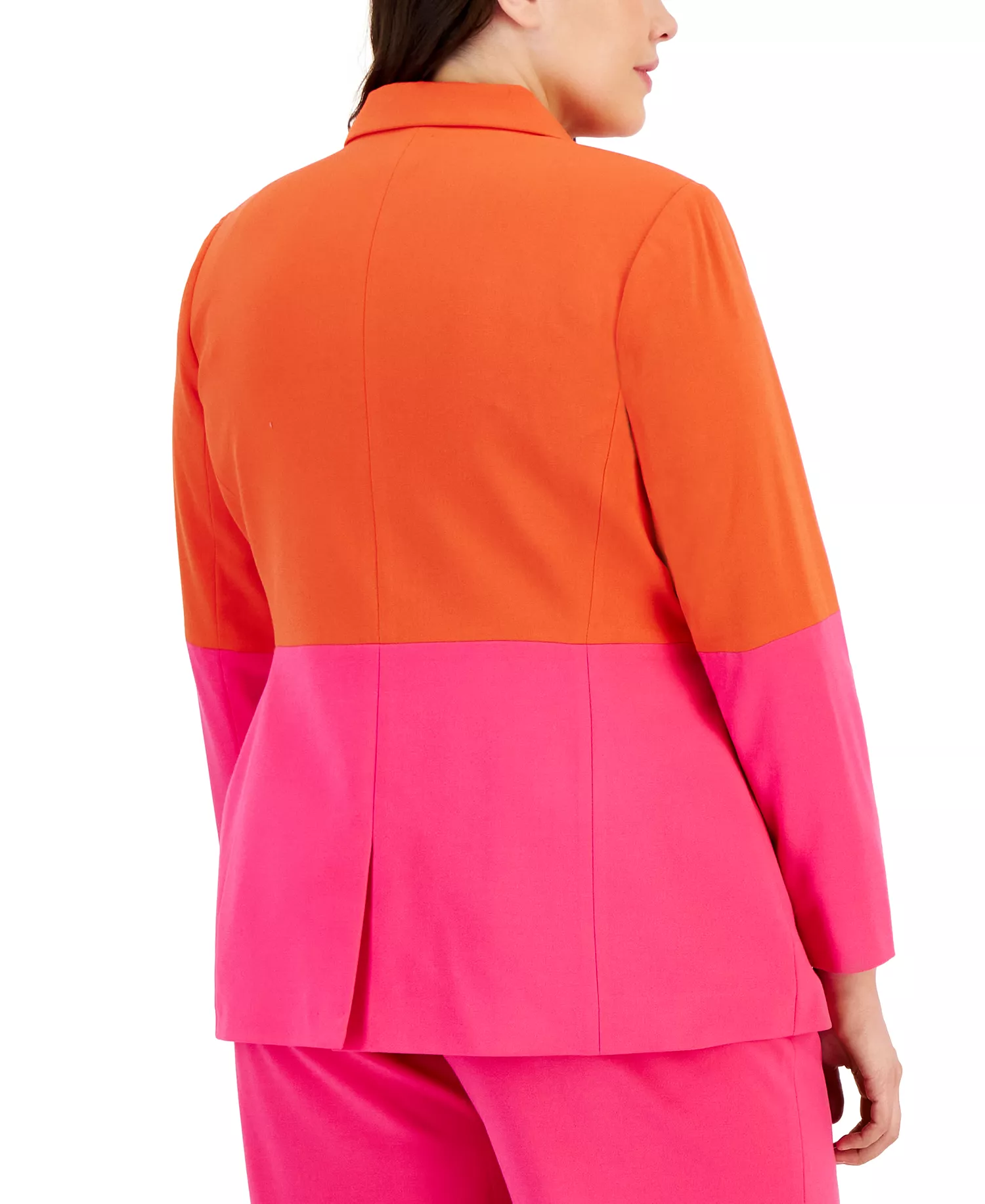 Plus Size Color-Blocked Boyfriend Blazer, Printed Blouse & Wide-Leg Pants - Hot Pink/Tomato - 24W