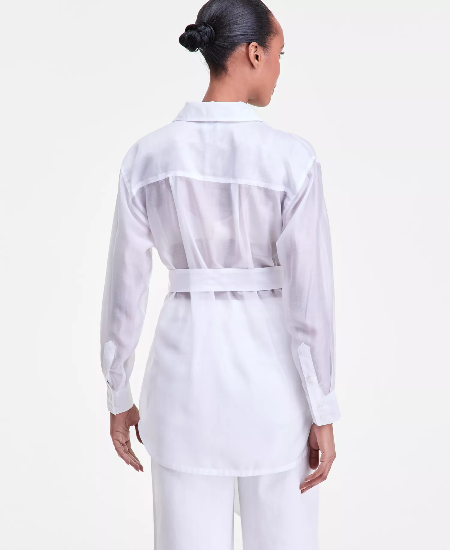 Women's Sash-Tie Tunic Shirt, Macy's Exclusive - Bright White - L