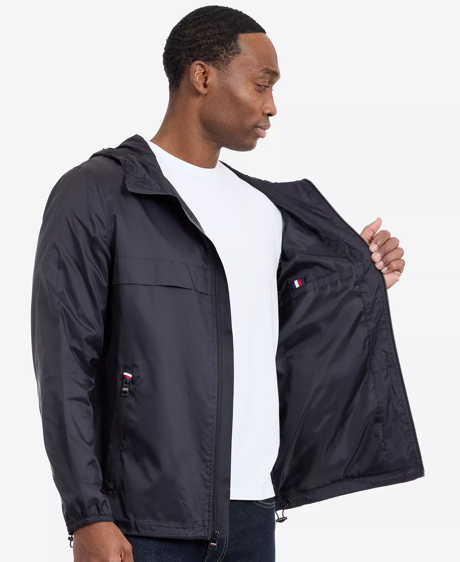 Men's Hooded Windbreaker Jacket - Black - 2XL