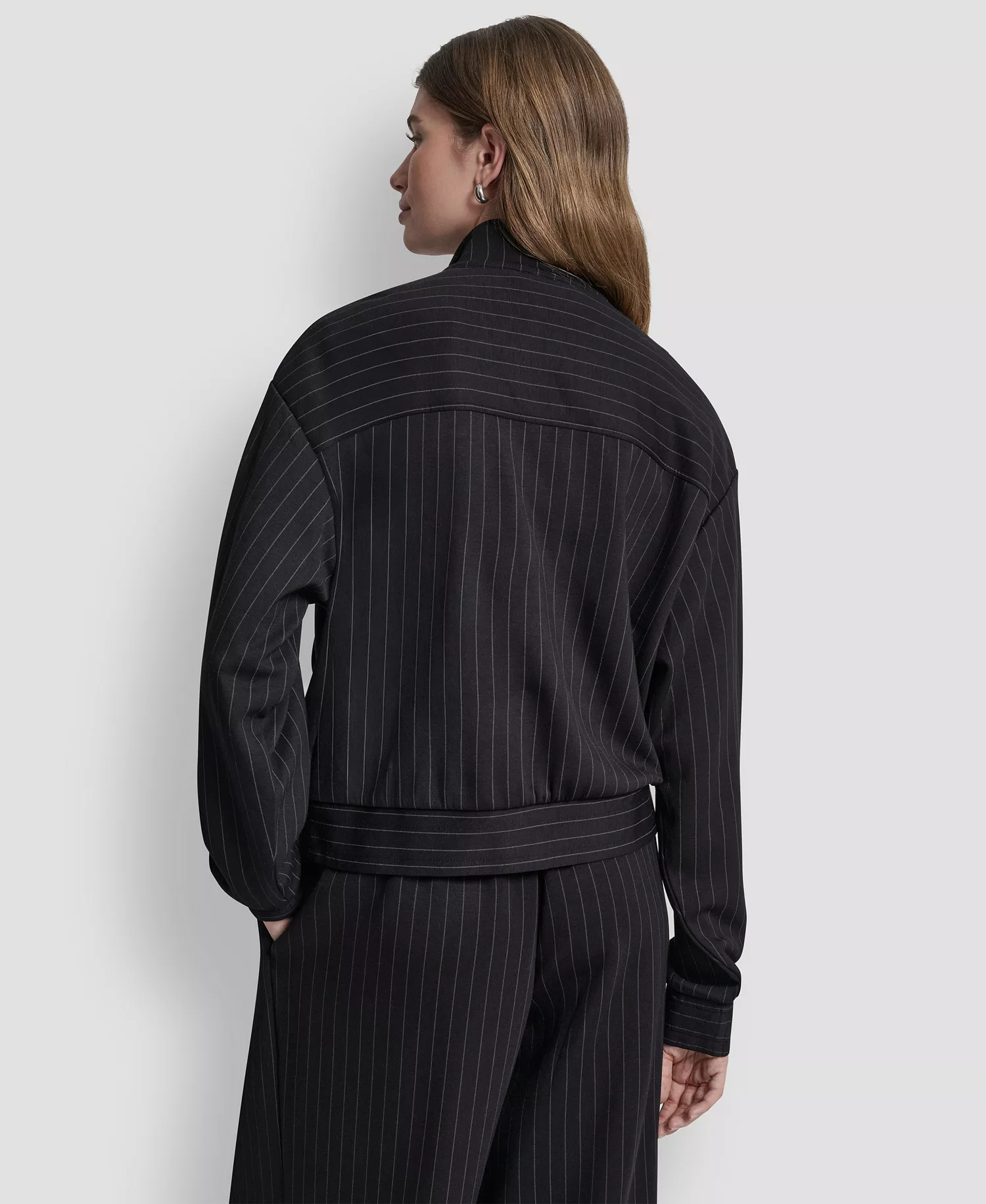 Women's Full-Zip Pinstripe Track Jacket and Straight-Leg Pleated Pinstripe Pants - Black Pinstripe - L