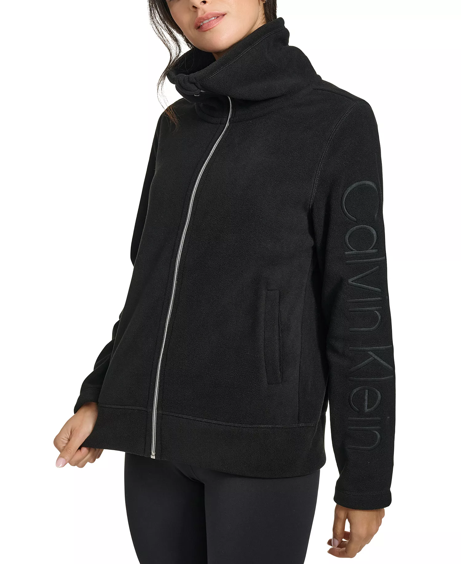Women's Active Tech Fleece Mock-Neck Jacket - Black - S