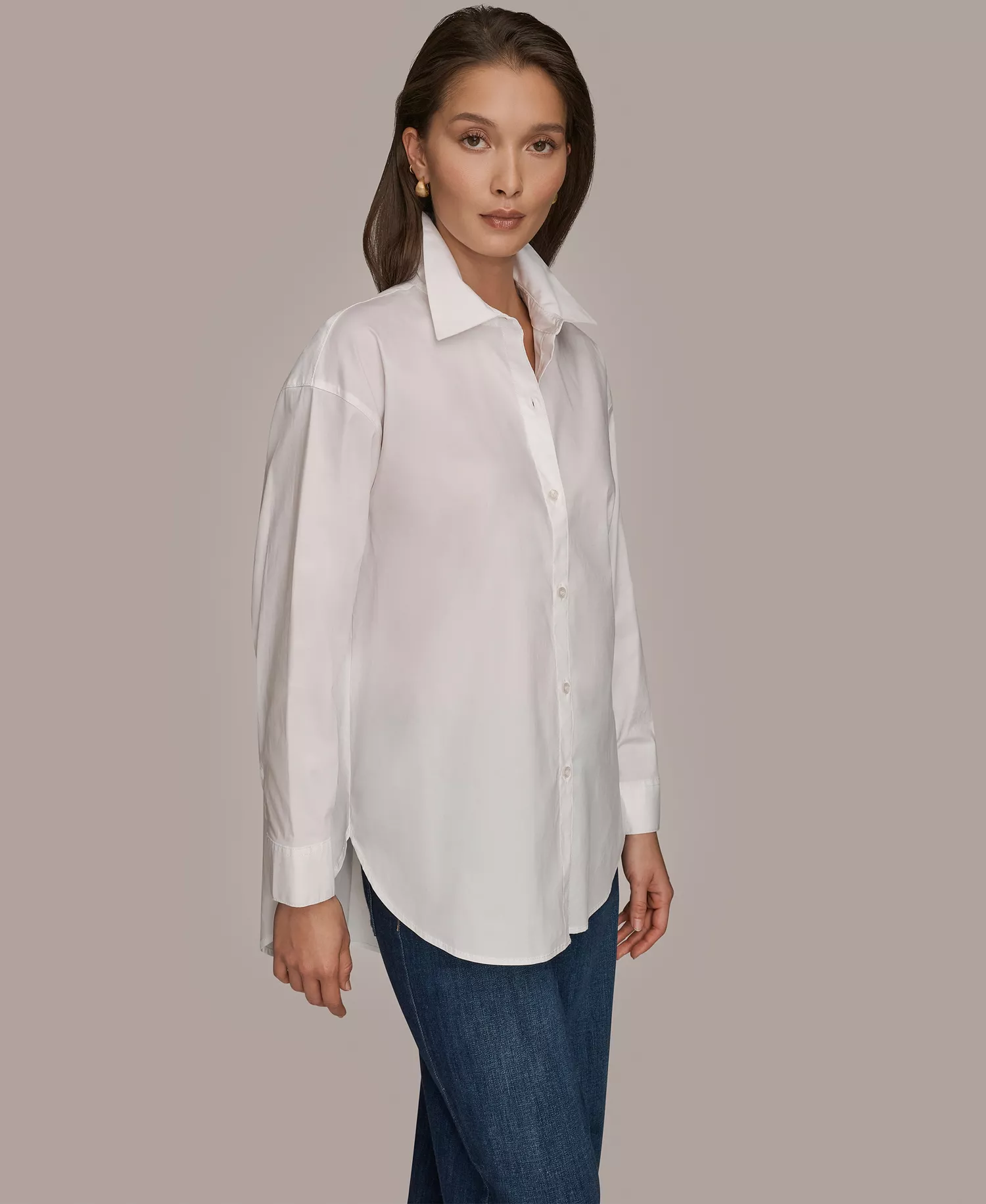 Women's Stretch Poplin Button-Down Shirt - White - L