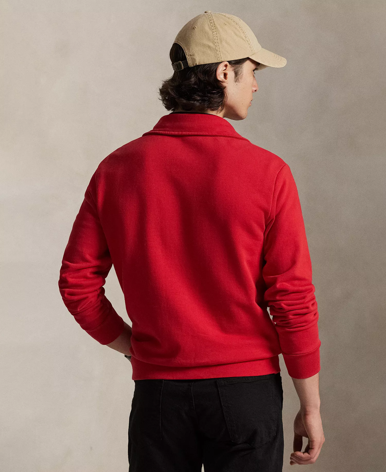 Men's Long-Sleeve Collared Sweatshirt - Red - L