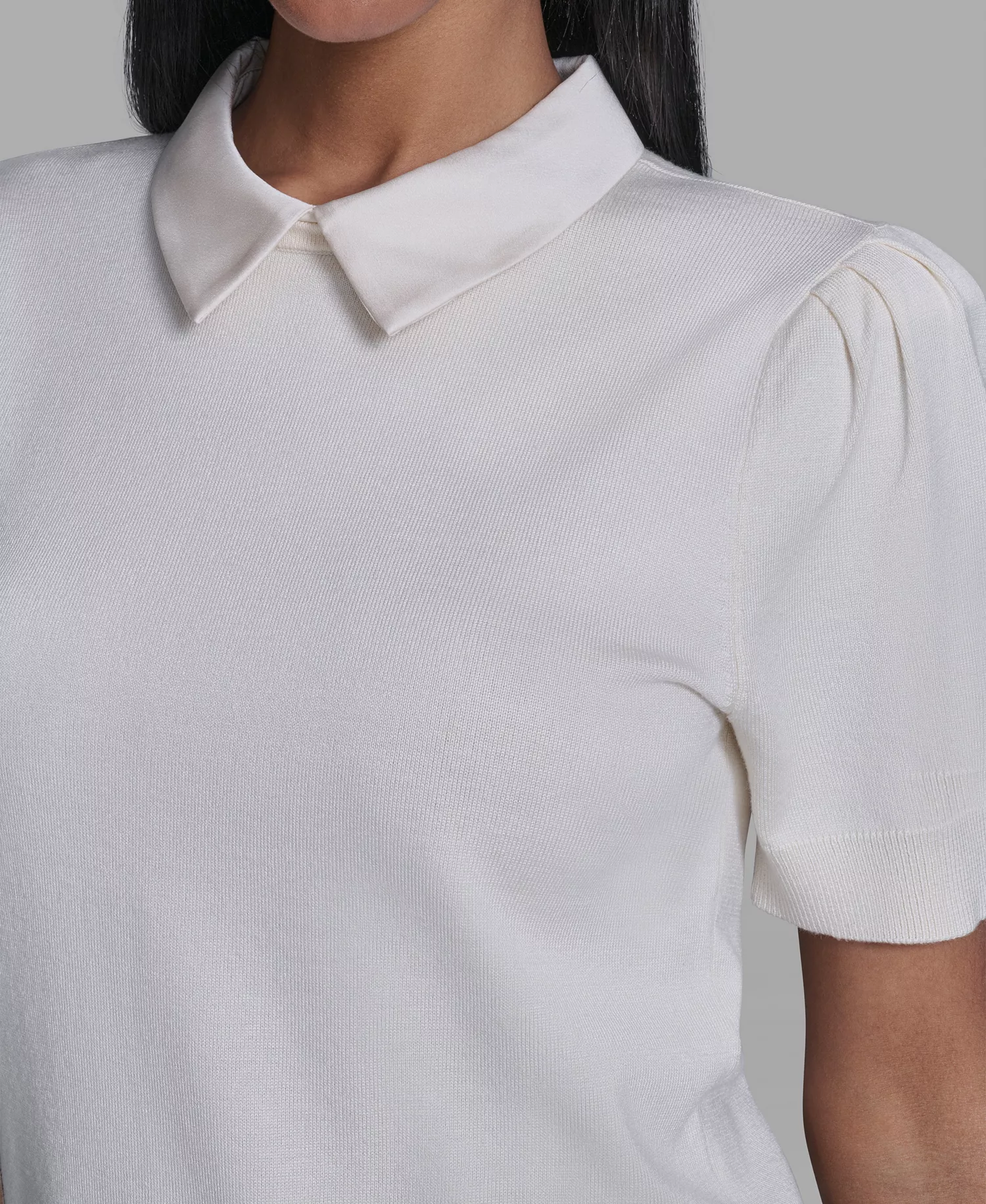 Women's Satin-Collared Sweater - Bisque - L