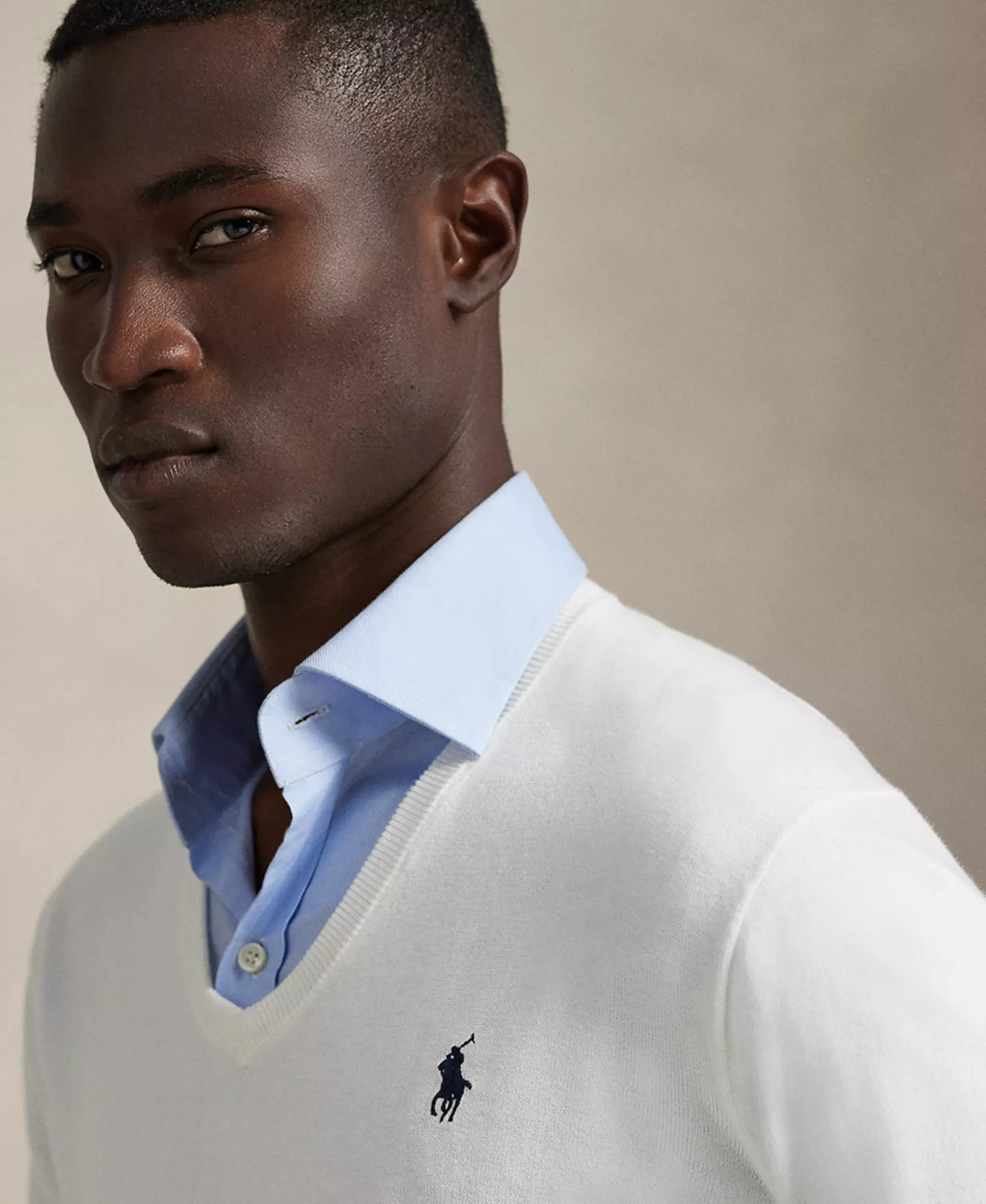 Men's Cotton V-Neck Sweater - Deckwash White - 2XL