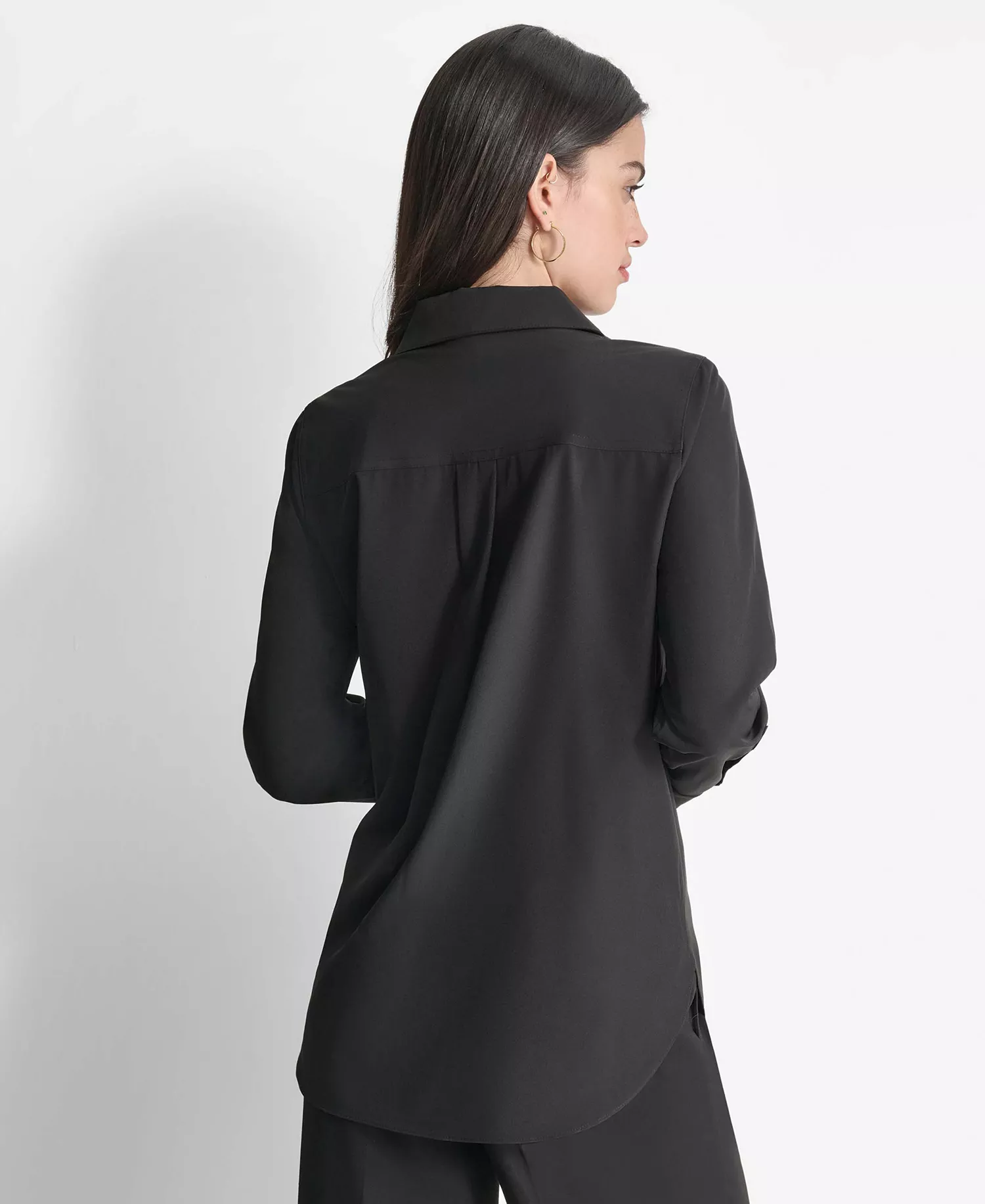 Women's Button-Front Blouse - Black - L