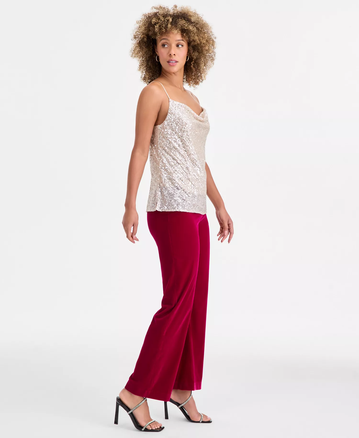 Women's Velvet Blazer, Sequined Top & Velvet Pants - Magenta - 10