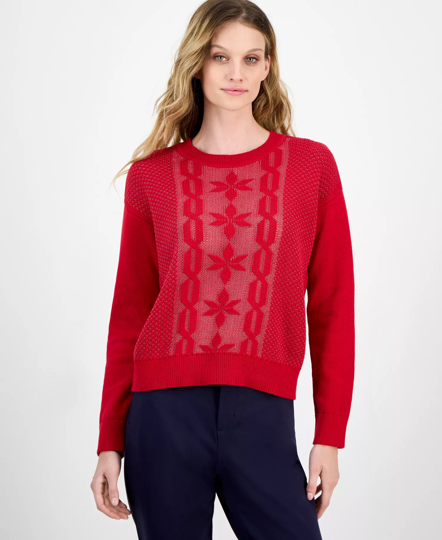 Nautica Women's Cotton Snowflake-Motif Sweater - Haute Red - L