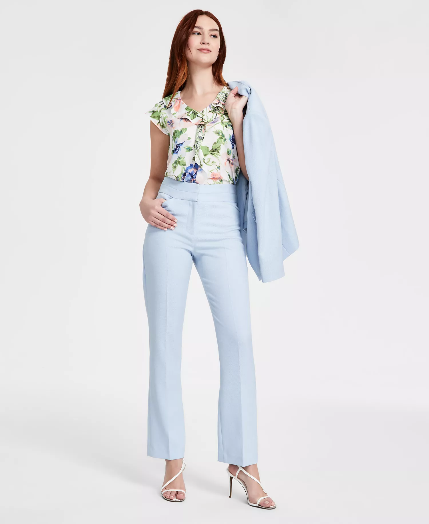 Petite Bell-Bottom Mid Rise Pants - Ice Blue - 10P