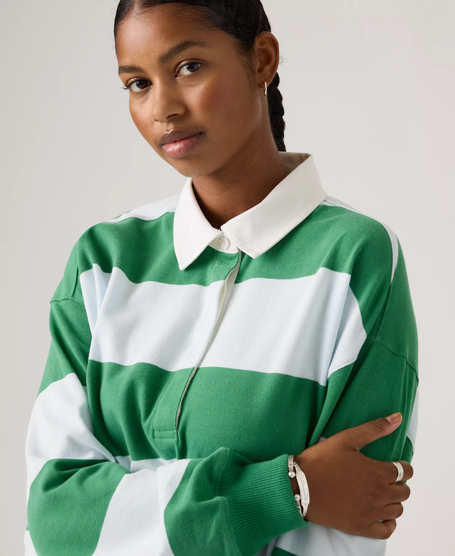Women's Rugby Long-Sleeve Collared Top - Katie Stripe Multi - L