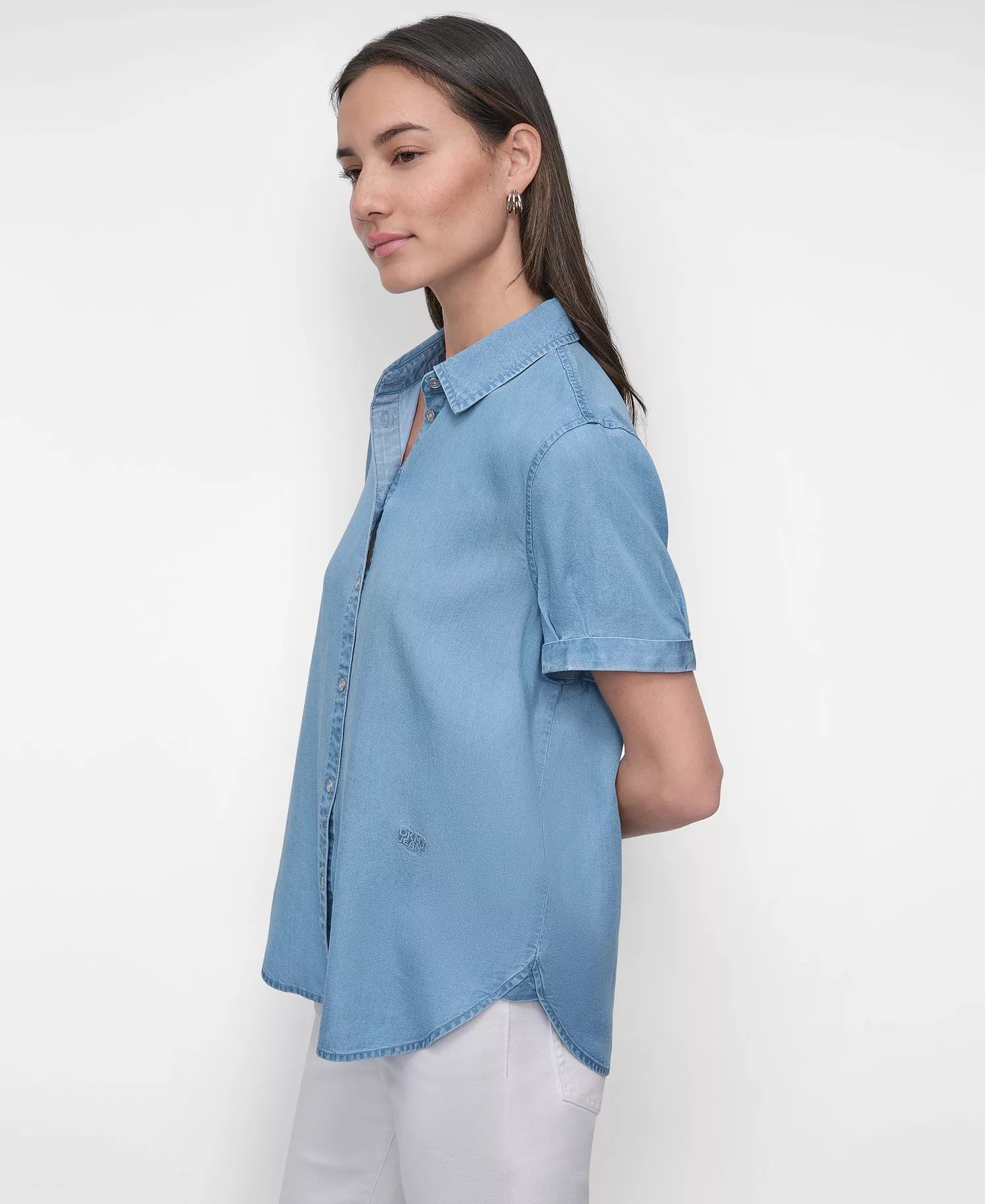 Women's Print Rolled Short-Sleeve Shirt - Chambray - L