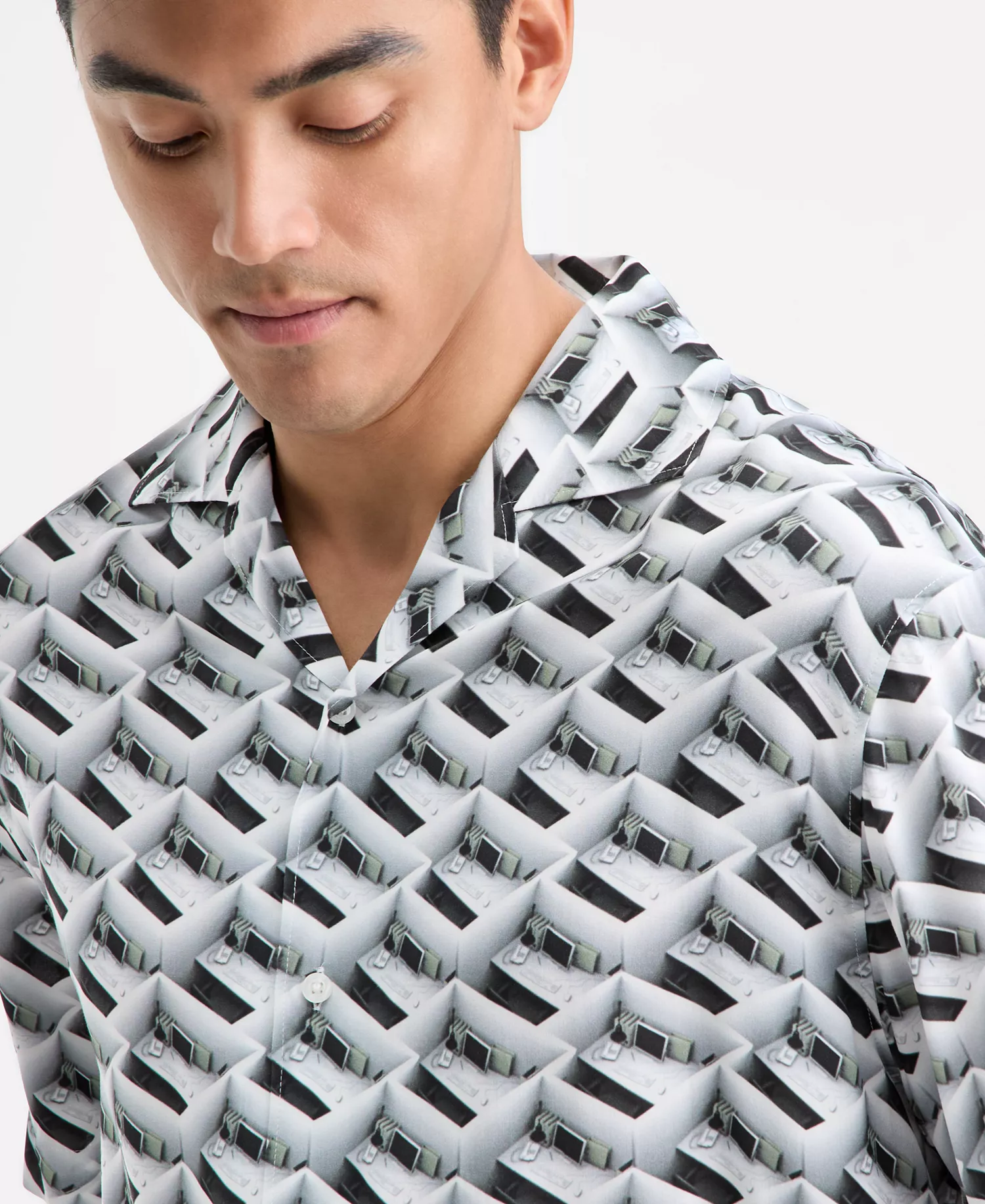 Men's Espino Printed Short-Sleeve Button-Front Camp Shirt - White - 2XL