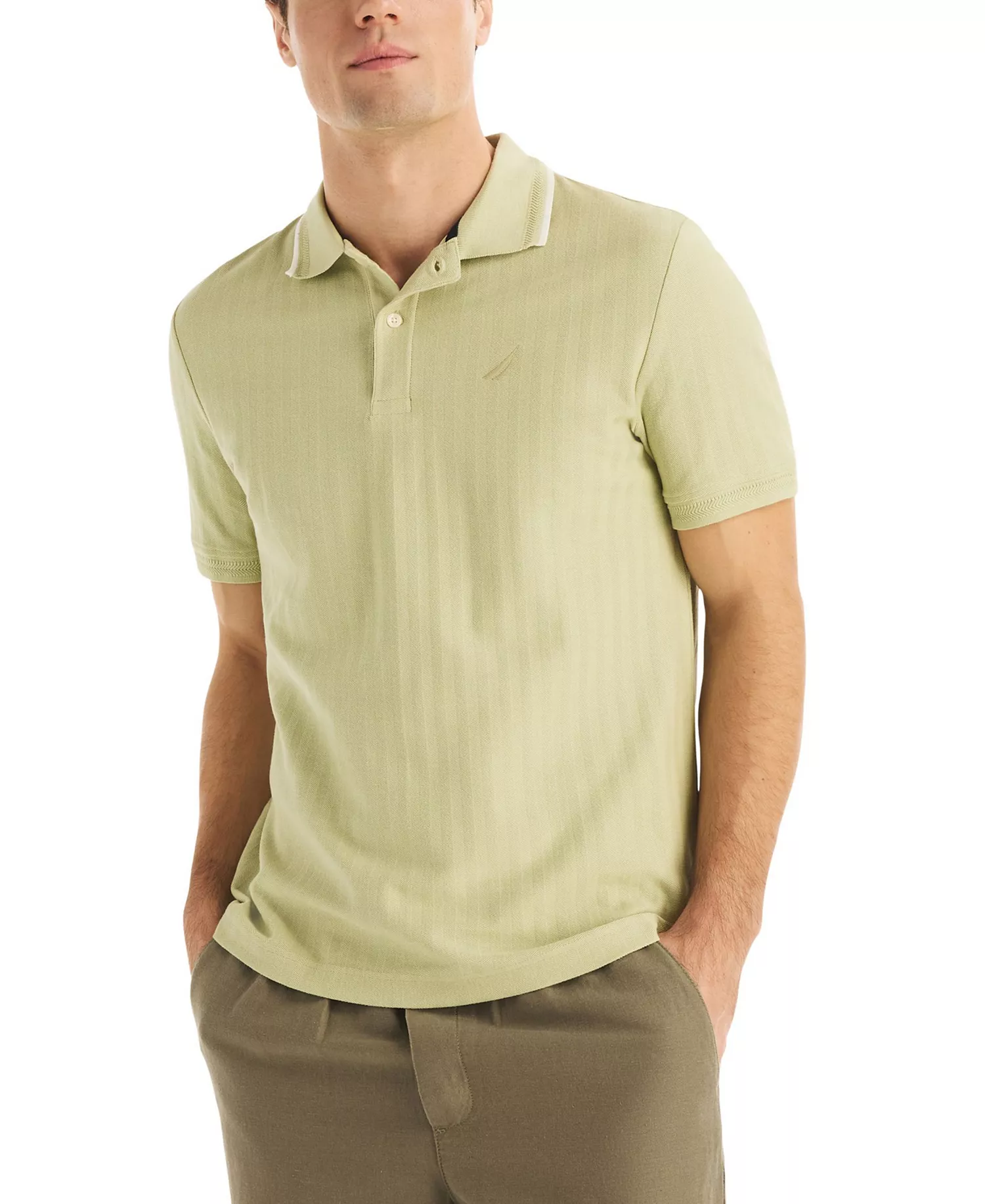Men's Herringbone Short-Sleeve Polo Shirt - Delta Moss - L