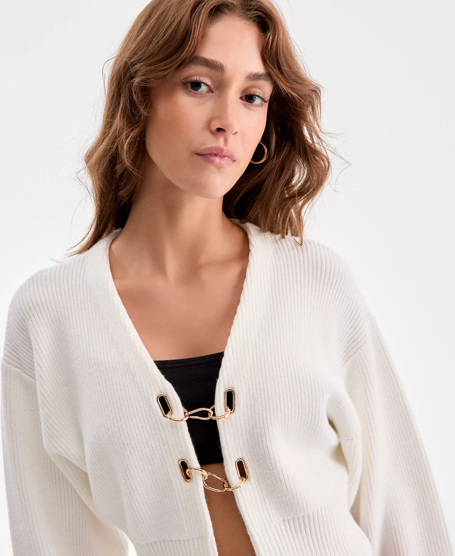 Women's Long-Sleeve Hardware Cardigan, Exclusively at Macy's - Crema - L