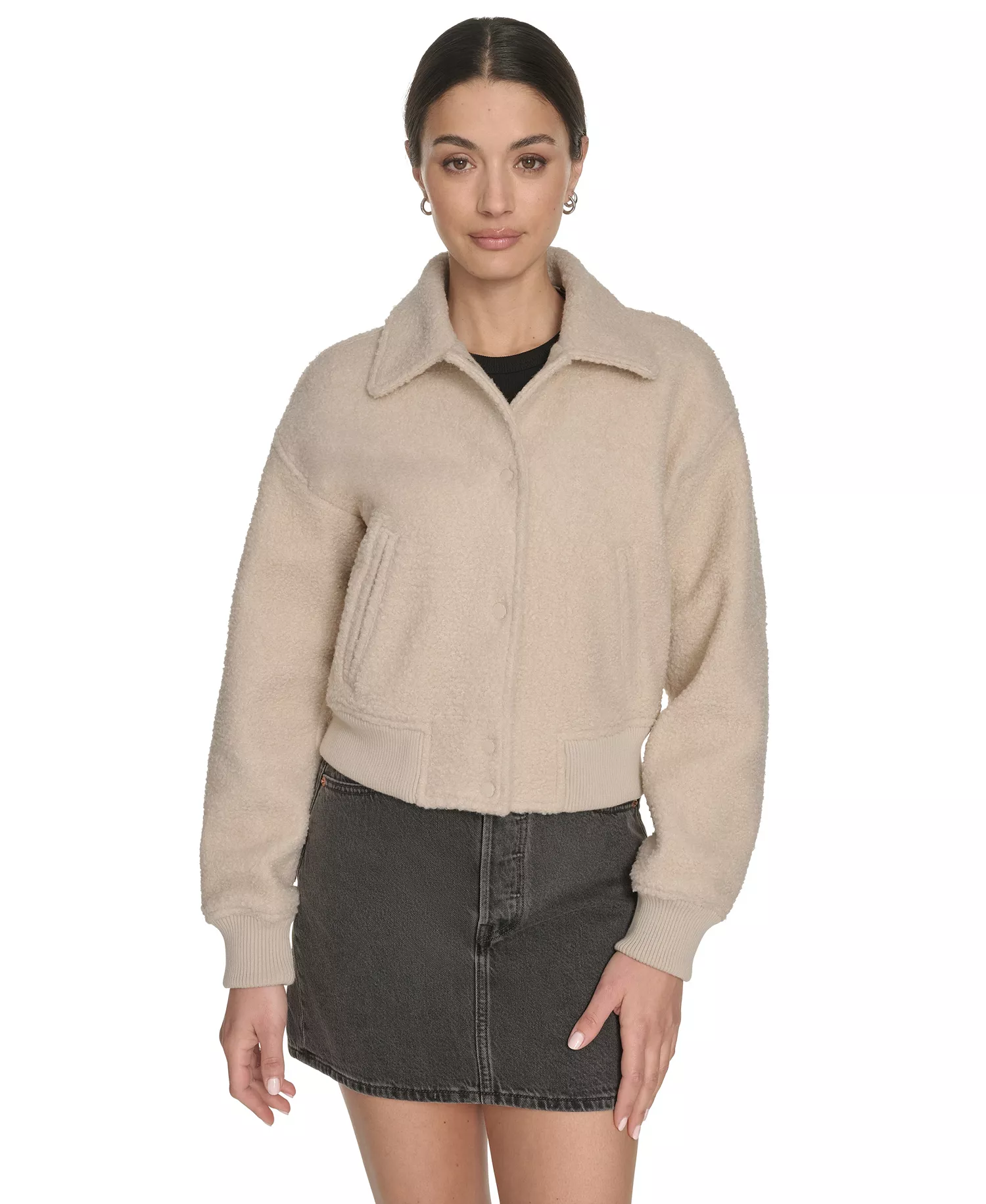 Women's Laydown Collar Bomber Jacket - Cream - L