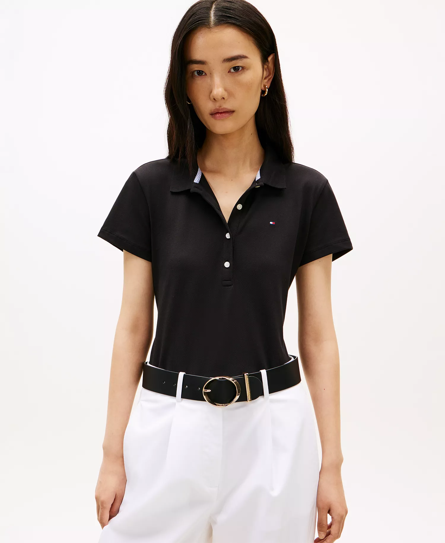 Women's Classic Pique Short-Sleeve Polo T-Shirt - Black - L