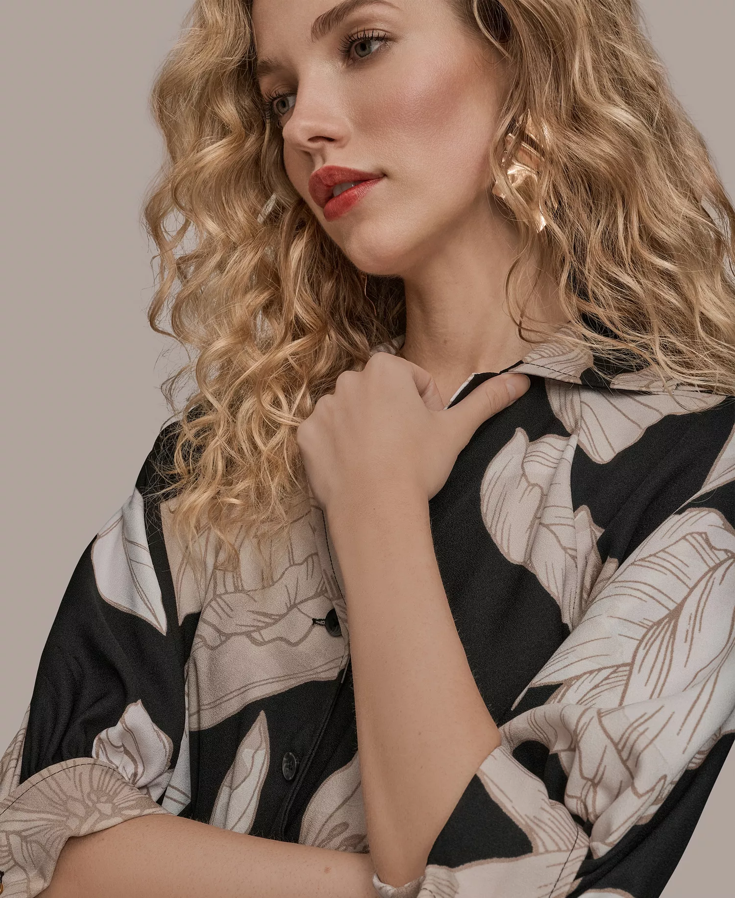 Women's Floral Midi Shirt Dress - Black/fawn multi - 10