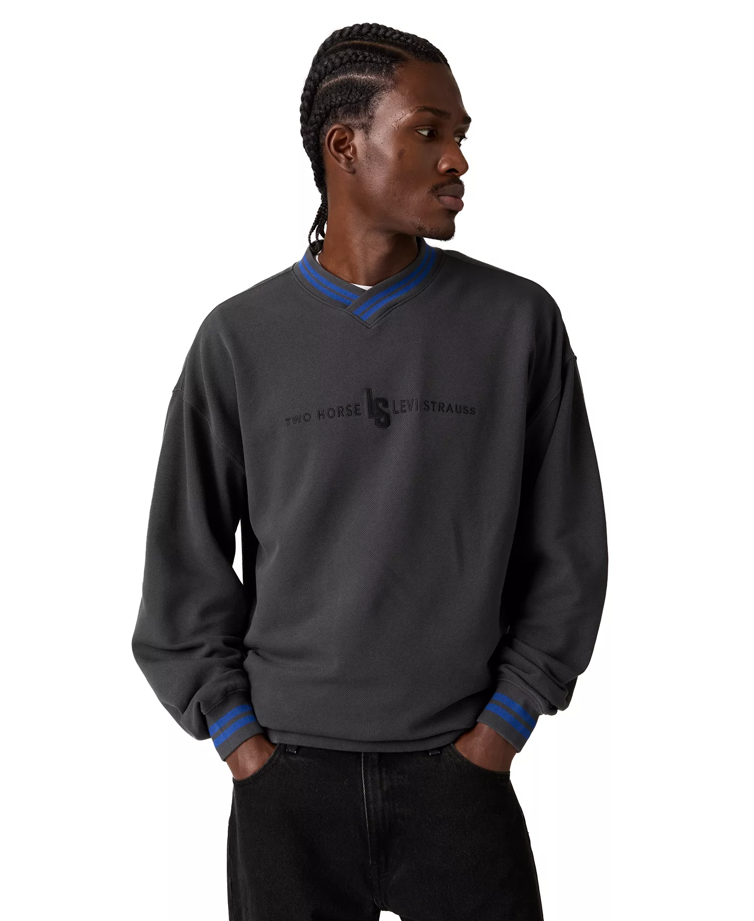 Men's V-Neck Long-Sleeve Sweatshirt - Phantom - 2XL