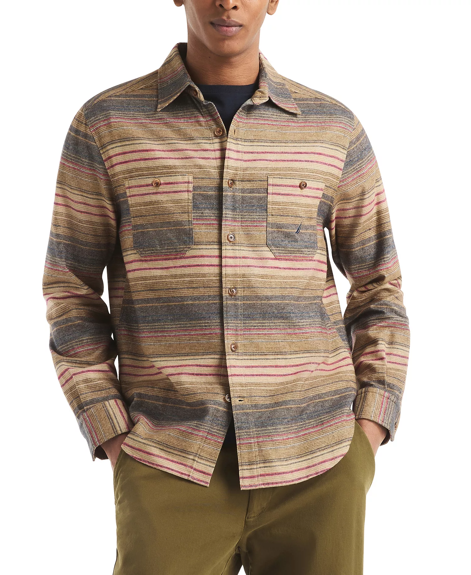 Men's Long Sleeve Striped Shirt - Sand Cove - 2XL