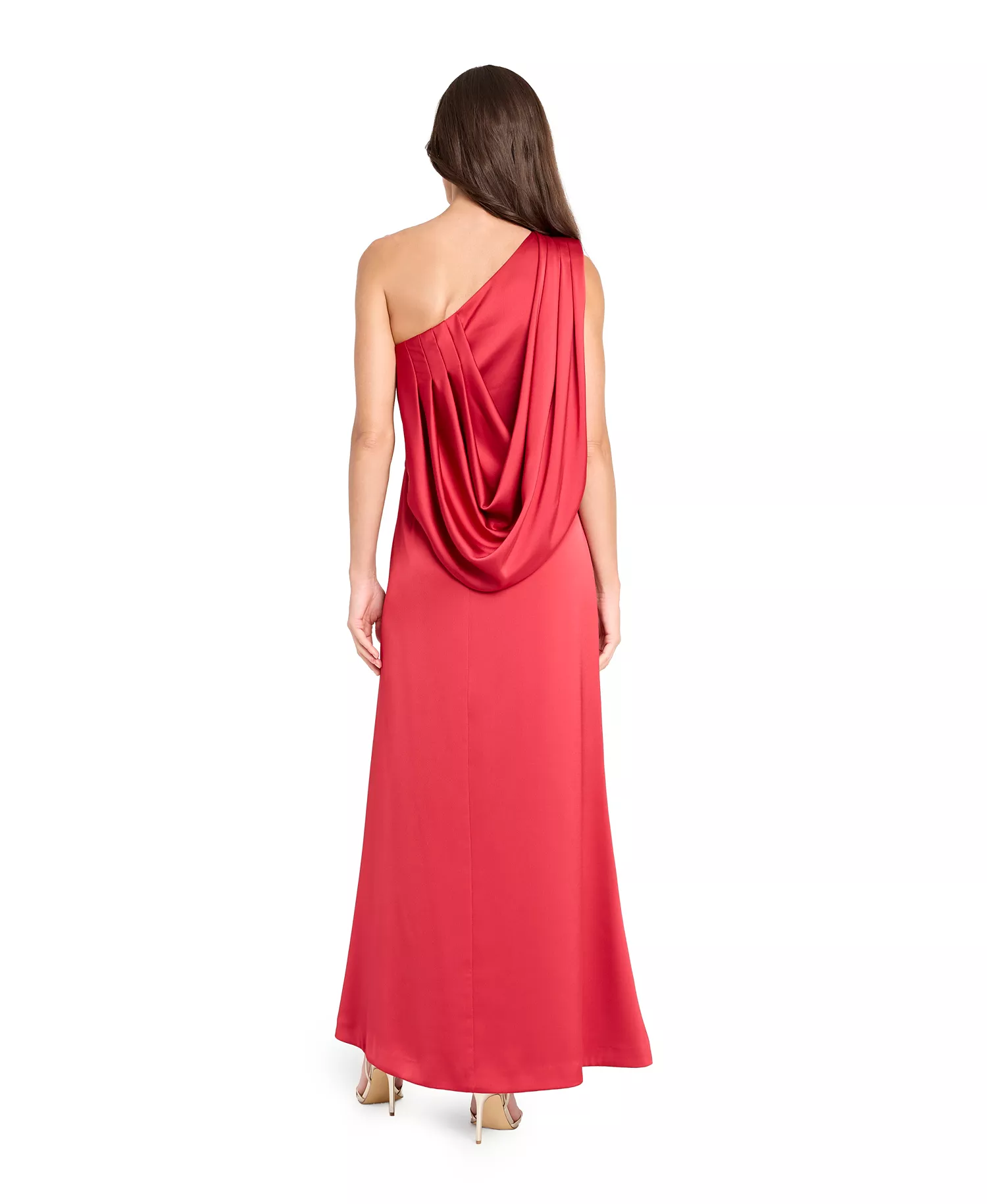 Women's One Shoulder Drape Back Gown - Scarlet - 12
