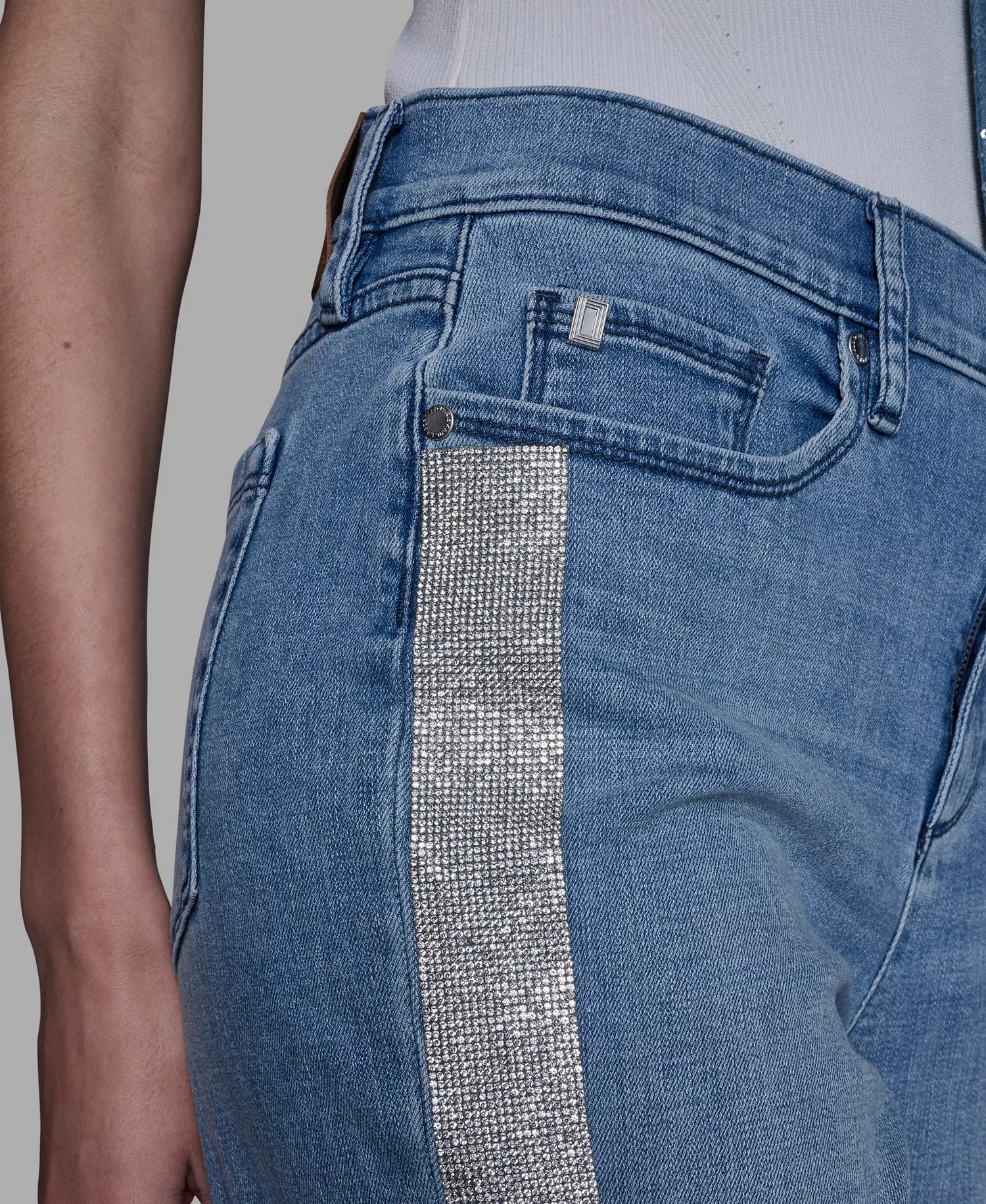 Women's Rhinestone Stripe Detail Jeans - Brisk Blue - 10