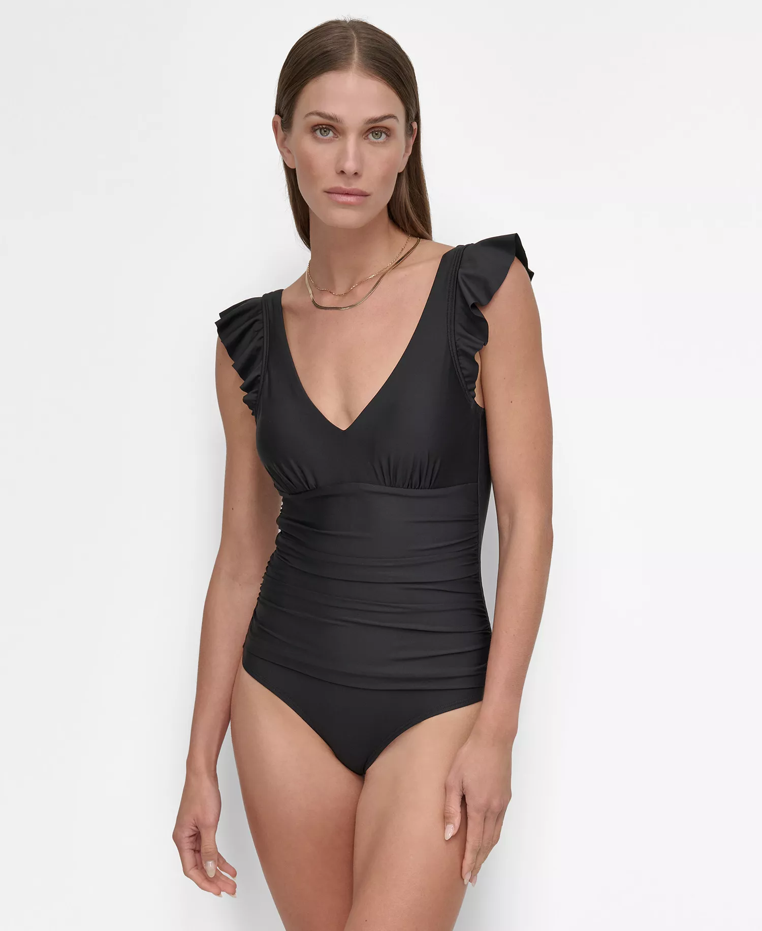 Women's Ruffled Underwire One-Piece Swimsuit - Black - L