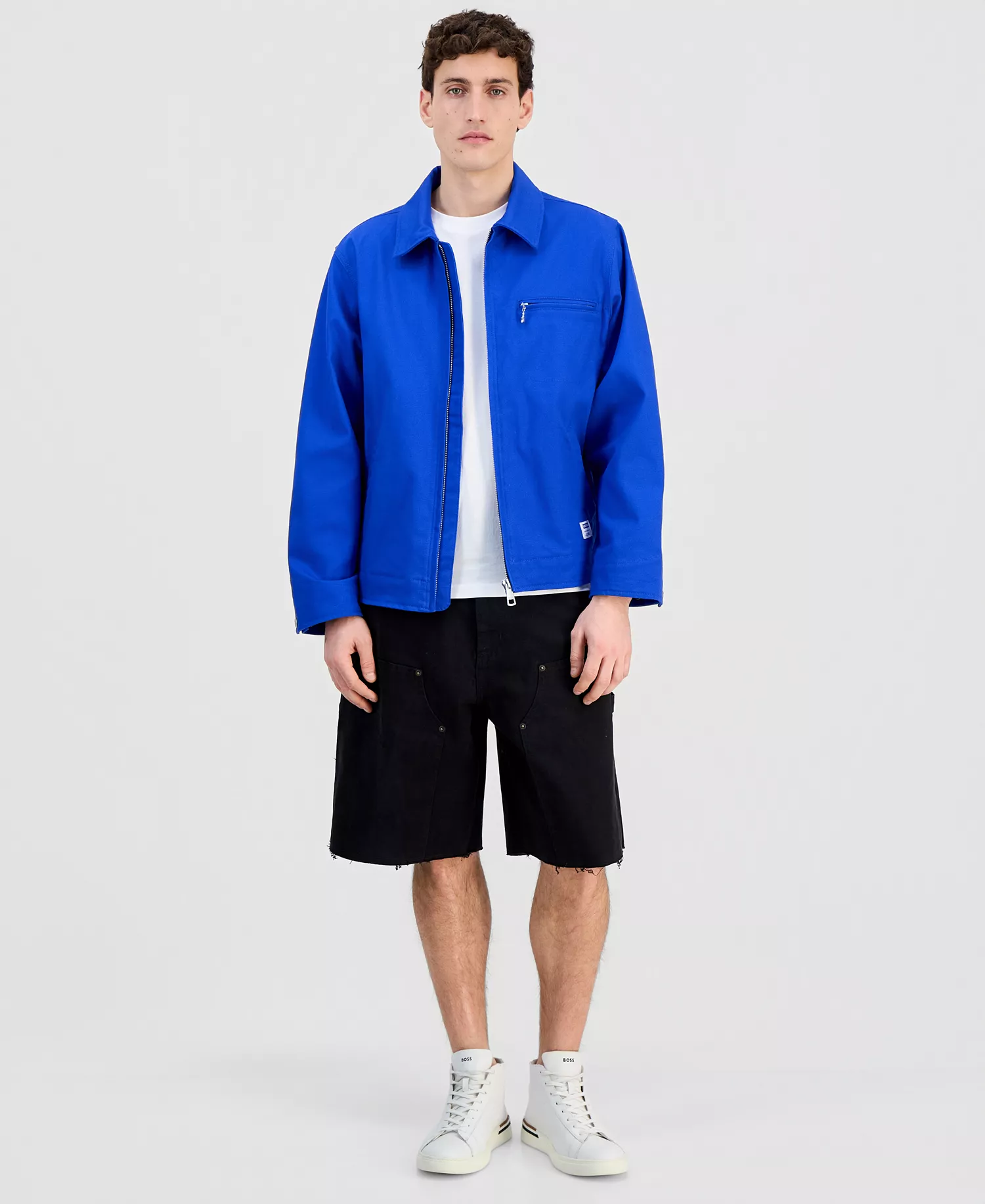 Men's Cotton-Blend Zip Jacket - blue - 2XL