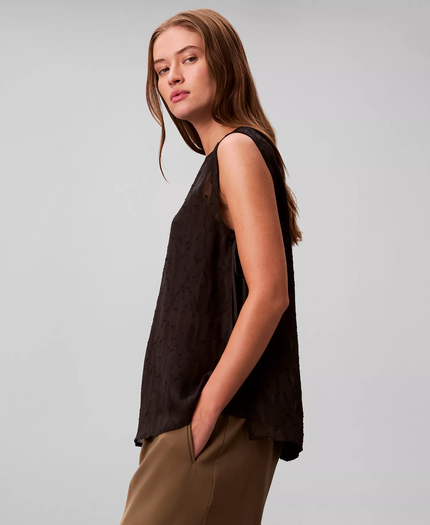 Women's Sleeveless Burnout Blouse - Black - L