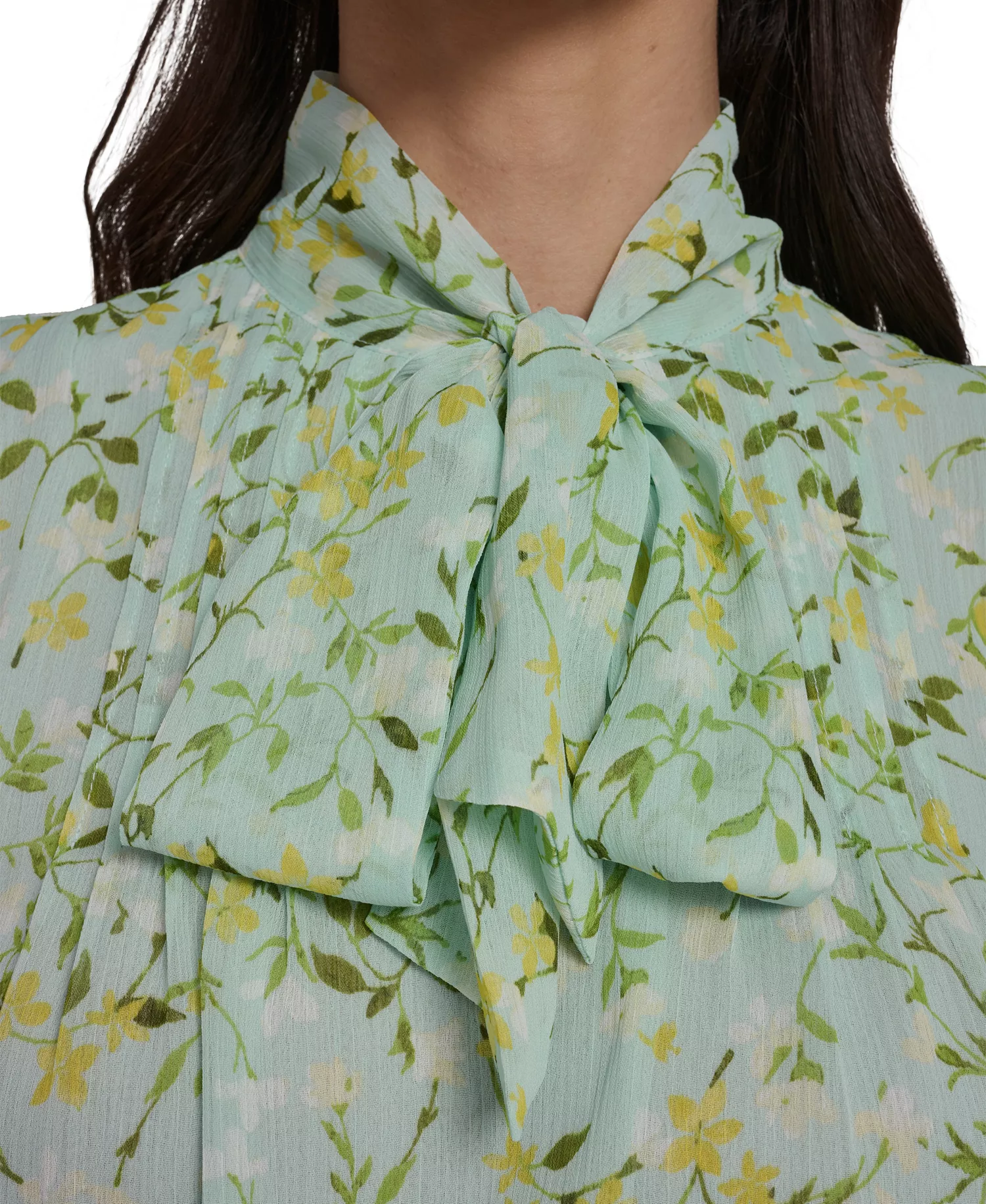 Women's Floral Vine Pintuck Top - Harbor Gray/Sunshine - L