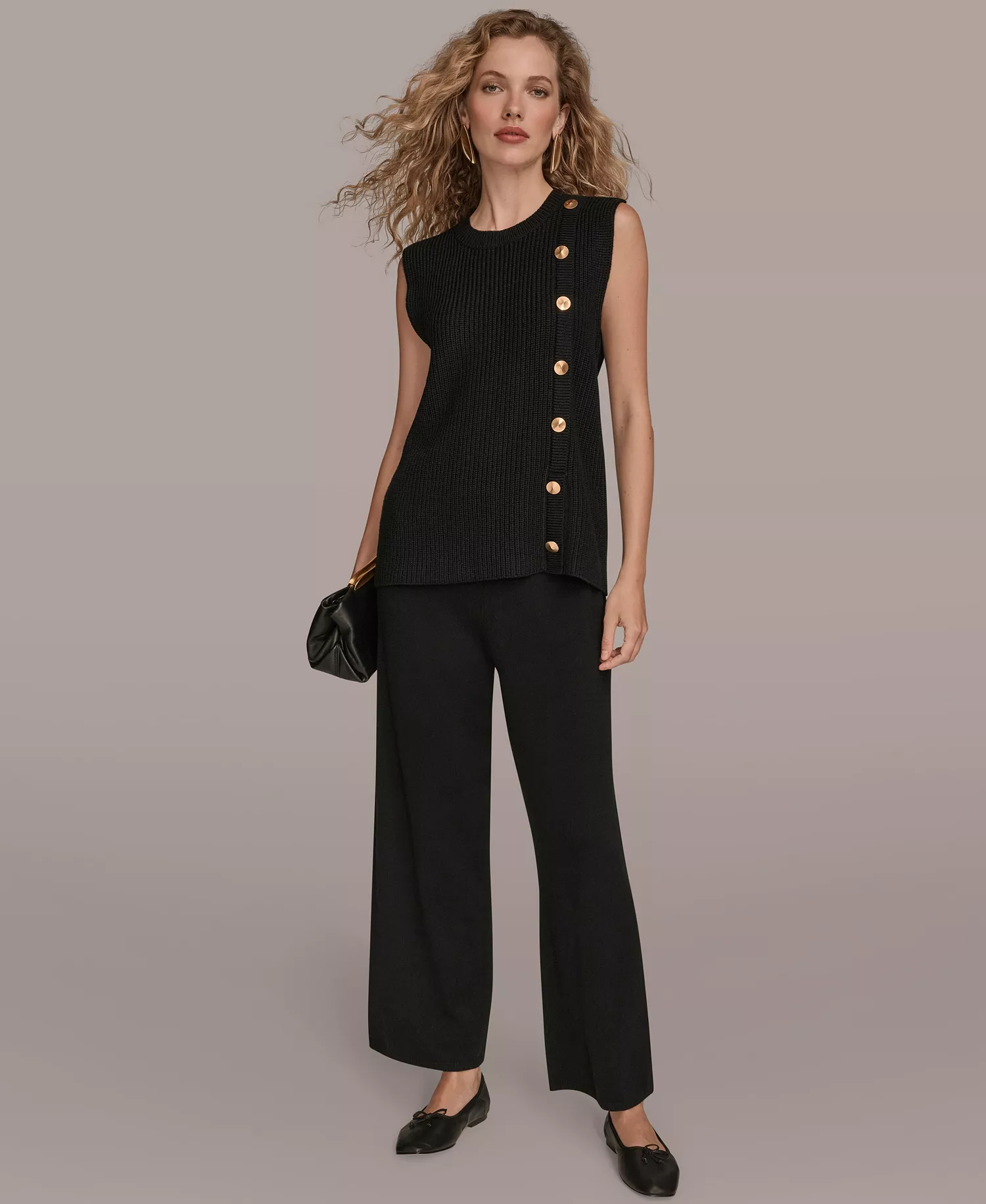 Women's Crewneck Sleeveless Sweater - Black - L