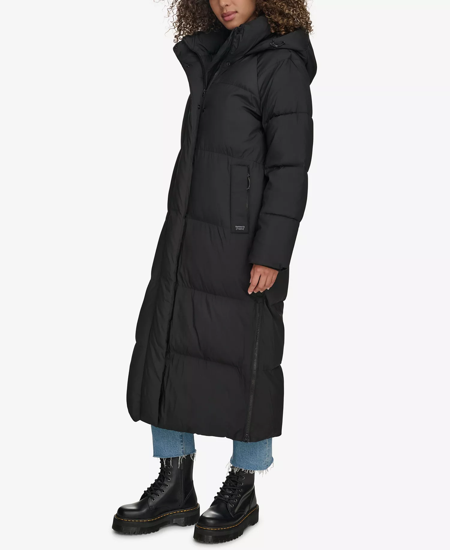 Women's Extra Long Quilted Parka - Black - Large