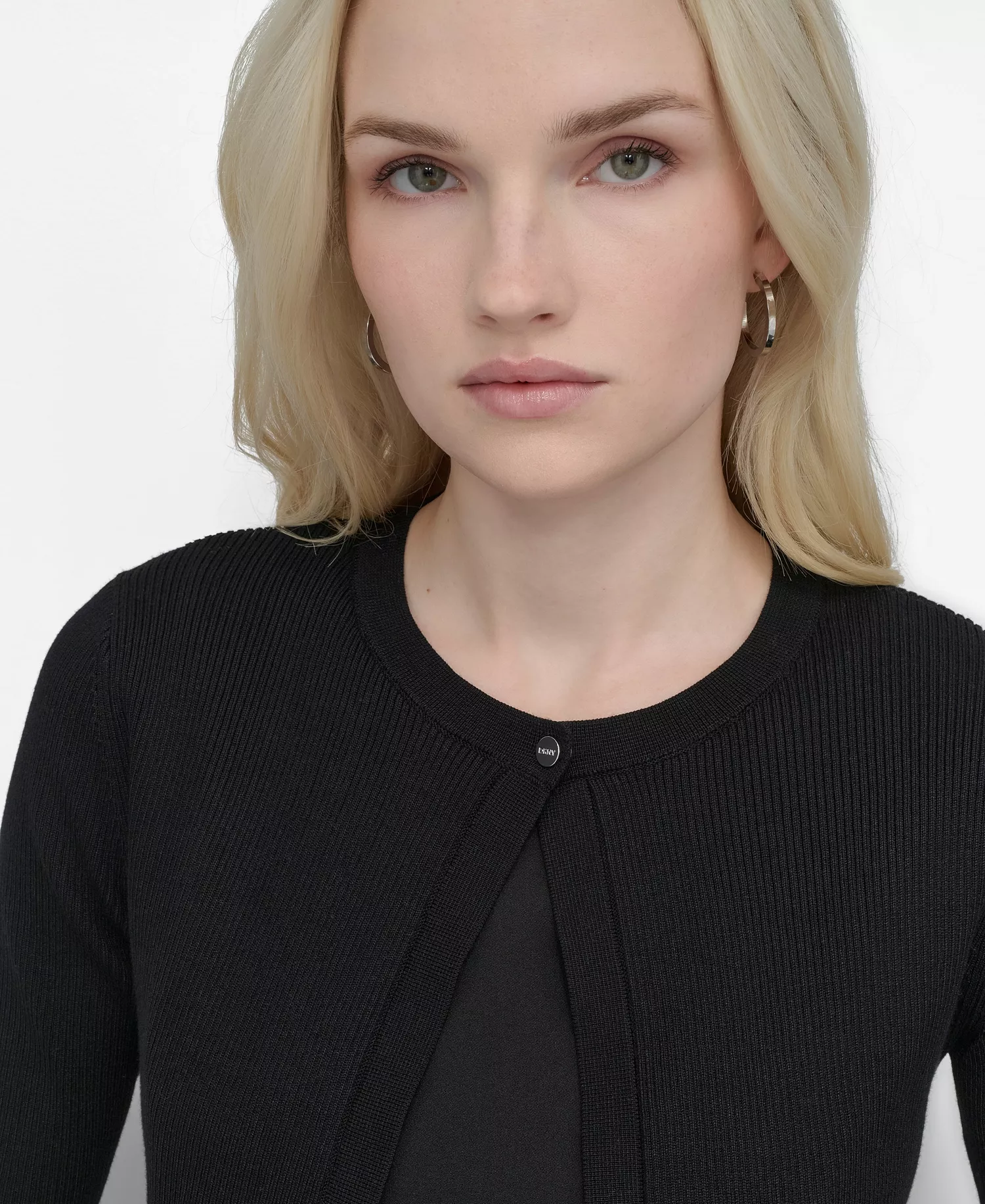 Women's Cropped Elbow Sleeve Snap Front Shrug - Black - L