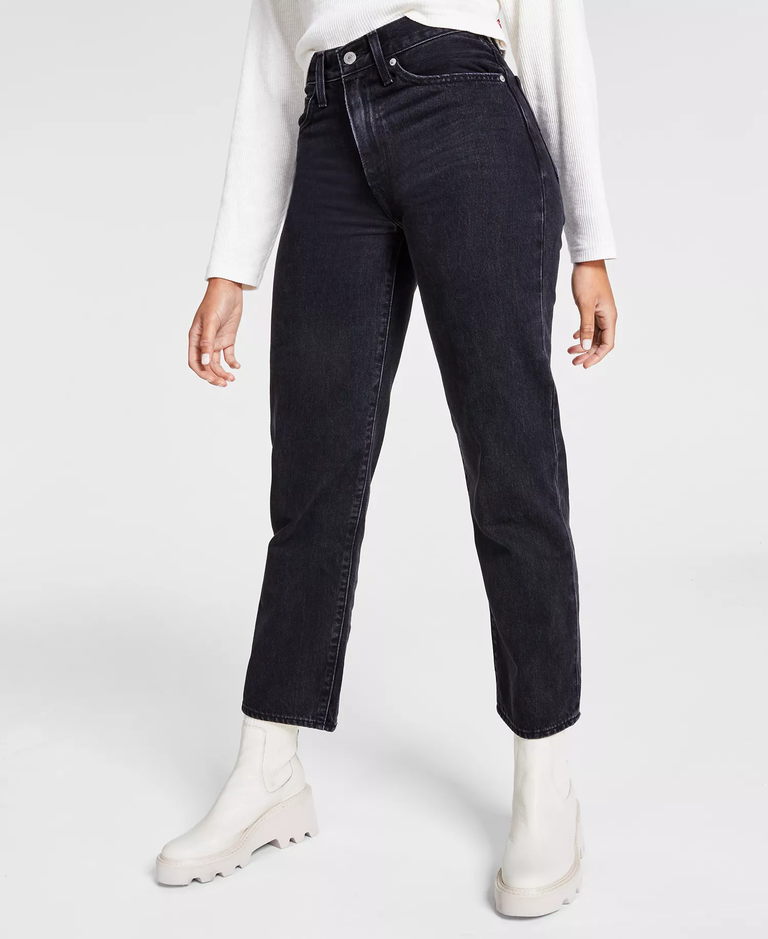 Women's Mid Rise Cotton 94 Baggy Jeans - Black - 23