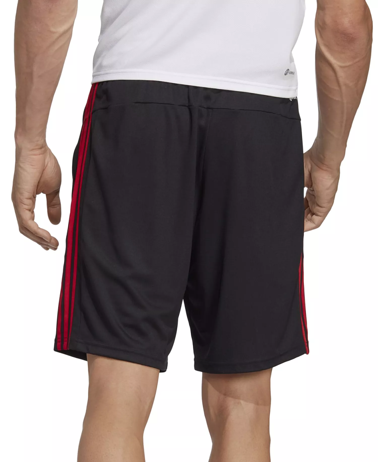 Men's Train Essentials Classic-Fit AEROREADY 3-Stripes 10" Training Shorts - Black / Btr Scarlet - 2XL