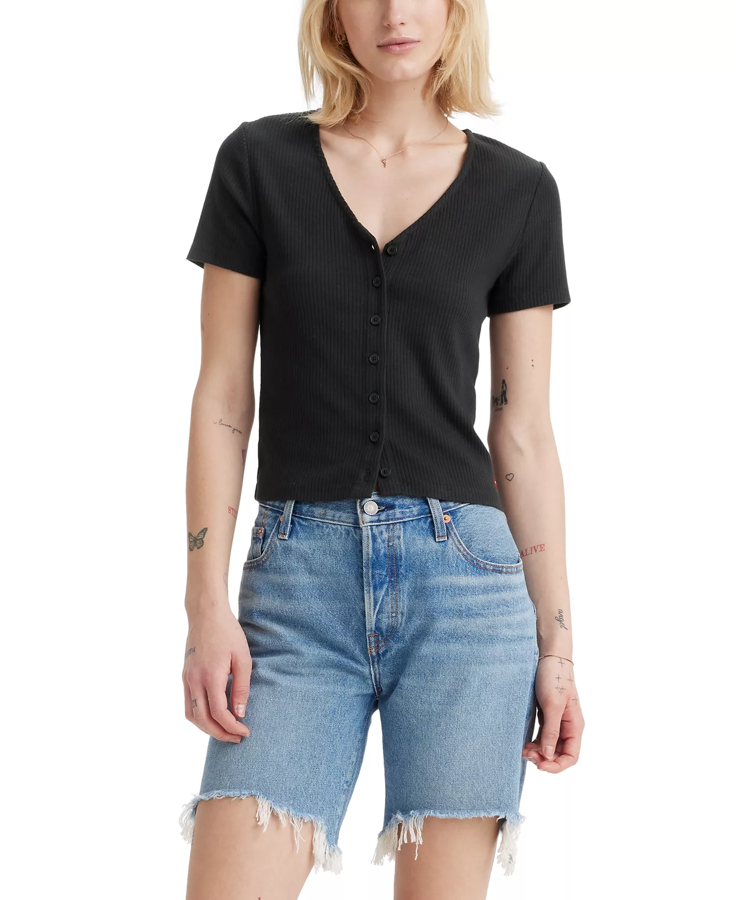 Women's Muse Short-Sleeve V-Neck Top - Caviar - L