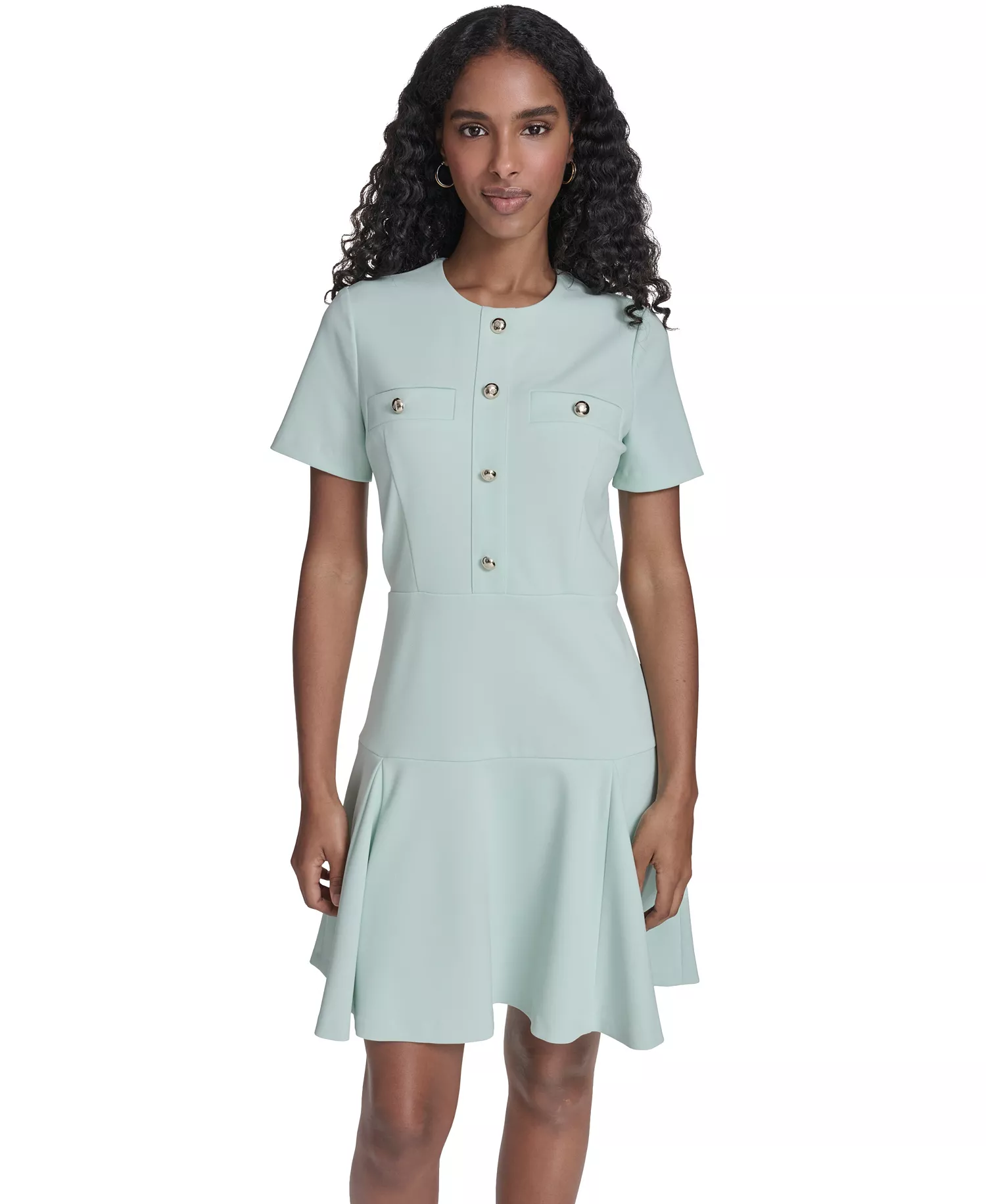 Women's Short-Sleeve Flippy Skirt Dress - Harbor gray - 10